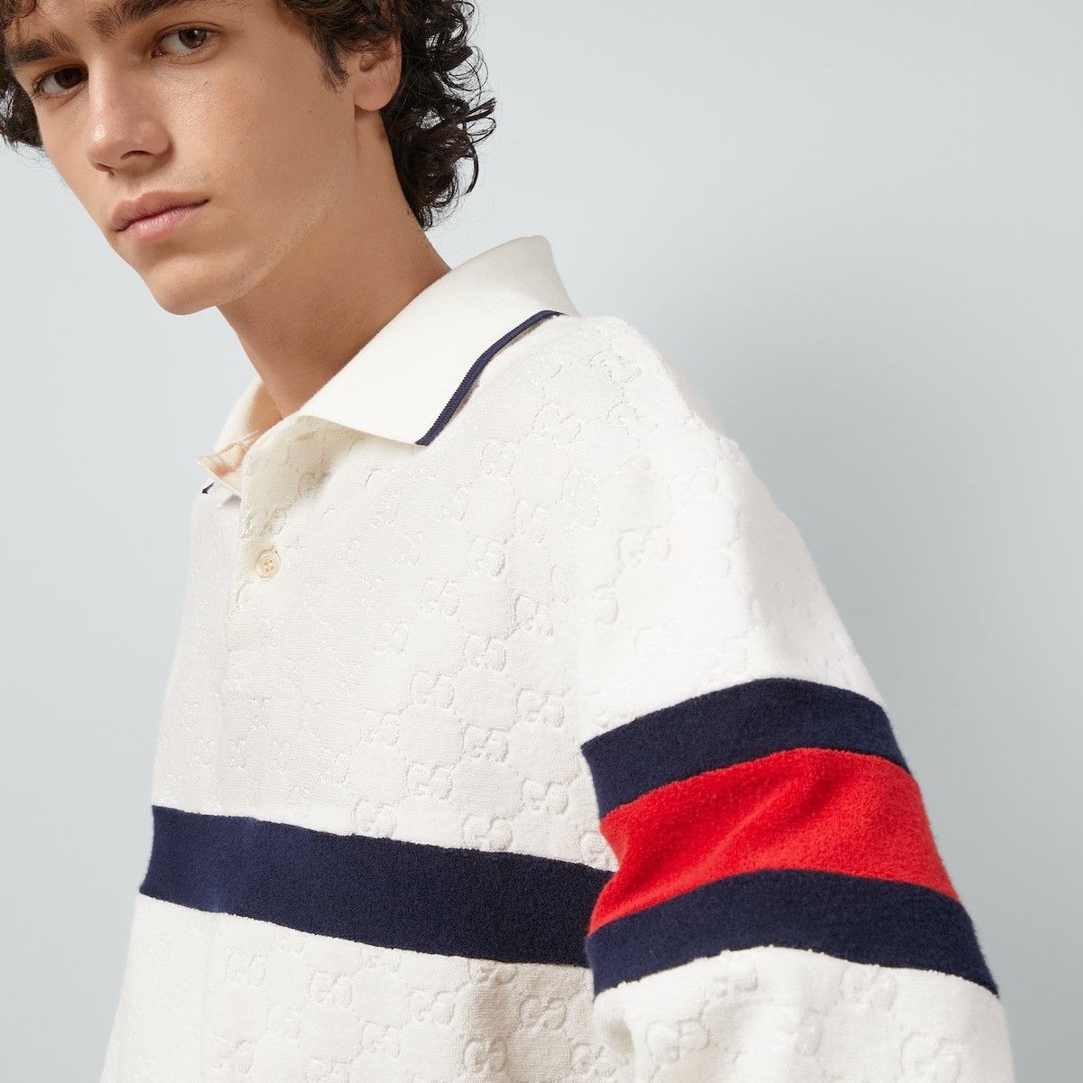 Gucci o1s1wg110925 GG Cotton Terry Cloth Polo Shirt With Web Size US M / EU 48-50 / 2 - 3 Thumbnail