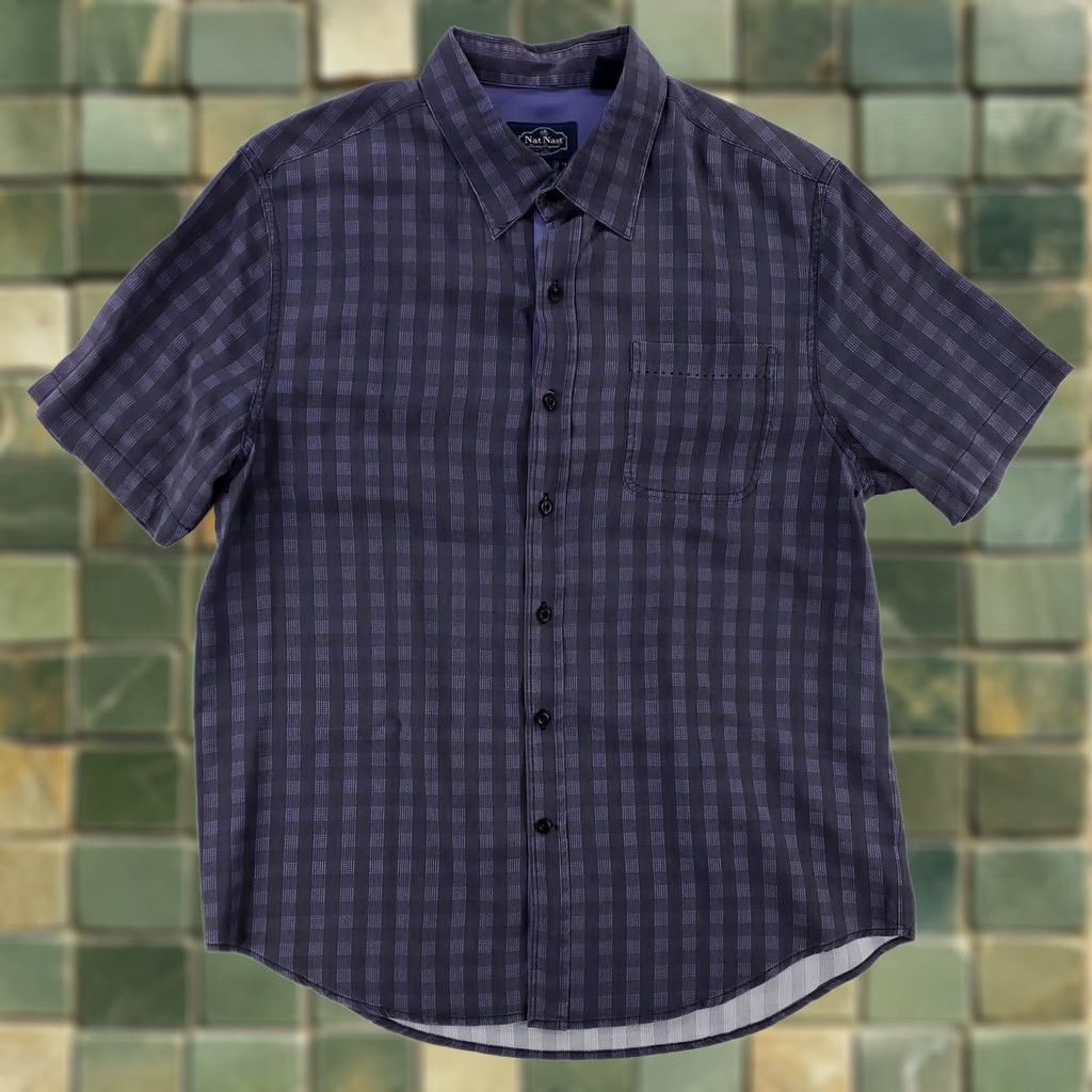 Nat Nast Nat Nast 100% Silk Short Sleeve Button Up Shirt Plaid American Fit Mens M Multicolor Shirt Size US M / EU 48-50 / 2 - 1 Thumbnail