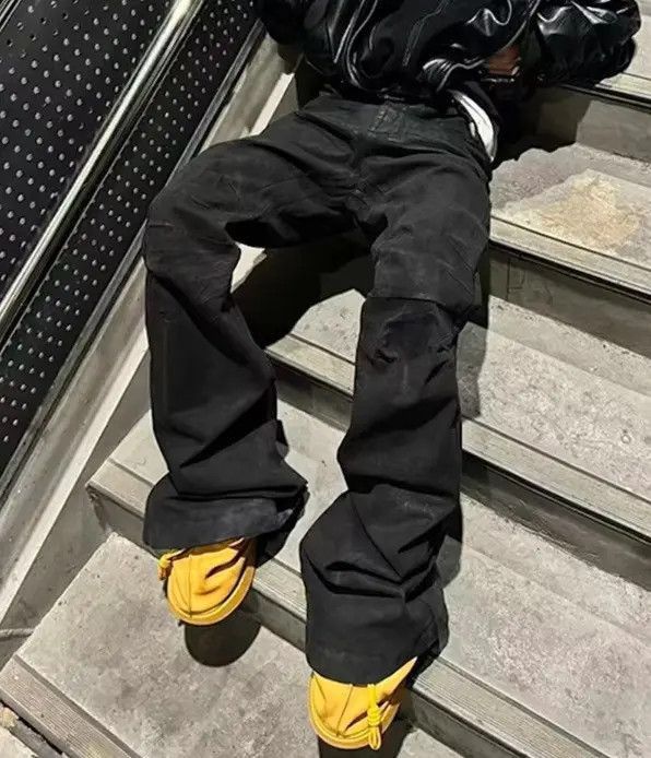 Wax Leather Baggy Flare Pants