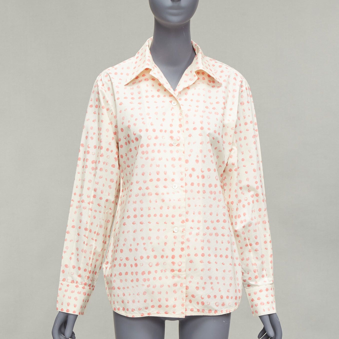 image of Marni Cream Pink Painted Polka Dots Print Long Sleeve Shirt It38 Xs, Women's