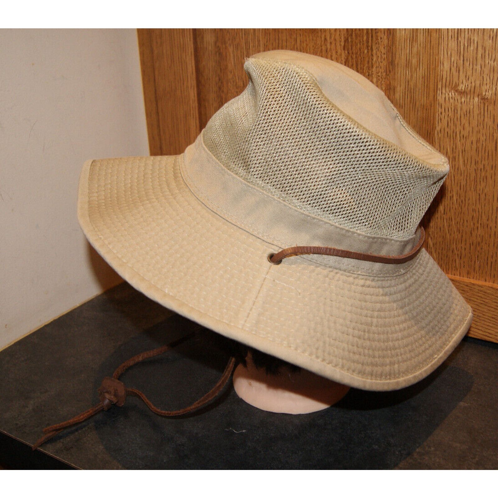 Other Dorfman Pacific Men Med Safari Hat Mesh Vented Leather Strap Size ONE SIZE - 1 Thumbnail