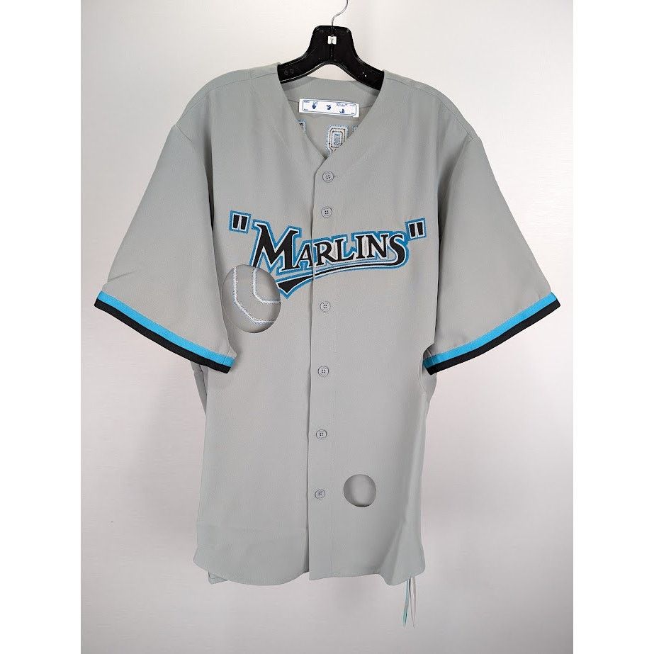 Off-White o1rshd1 MLB-Miami Marlin Cheese Shirt in Grey/Black/Blue Size US M / EU 48-50 / 2 - 2 Thumbnail