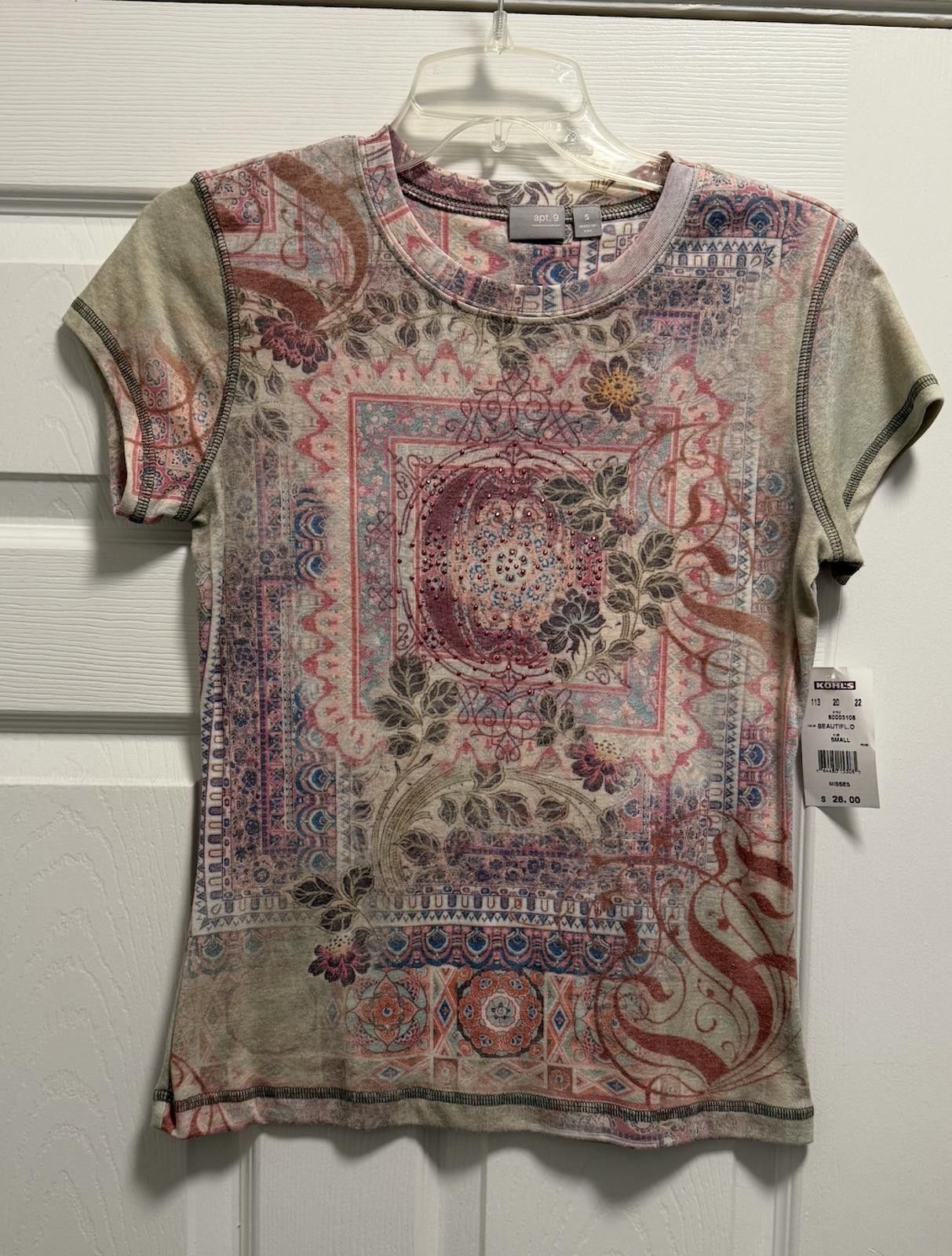 Designer Apt. 9 Boho Kaleidoscope Rhinestone Tee S NWT Kohl’s Size S / US 4 / IT 40 - 1 Thumbnail