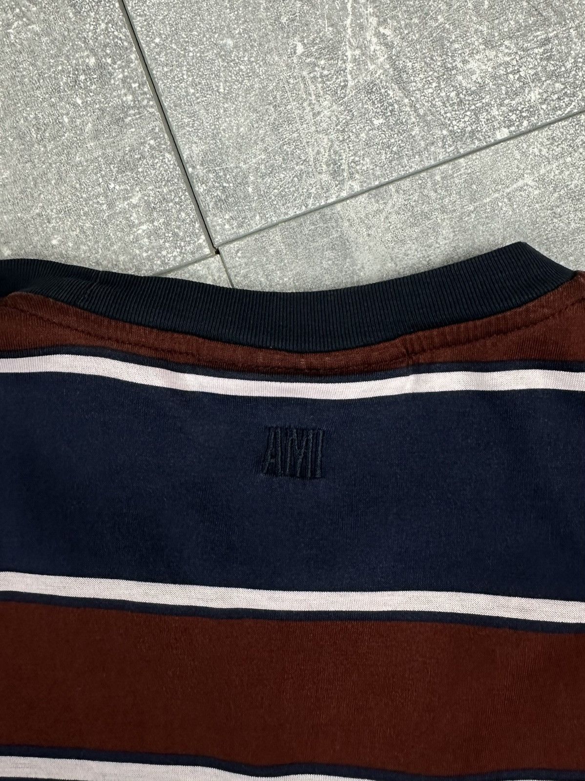 AMI Women’s Ami Luxury Striped Small Logo T-Shirt Size L / US 10 / IT 46 - 4 Thumbnail