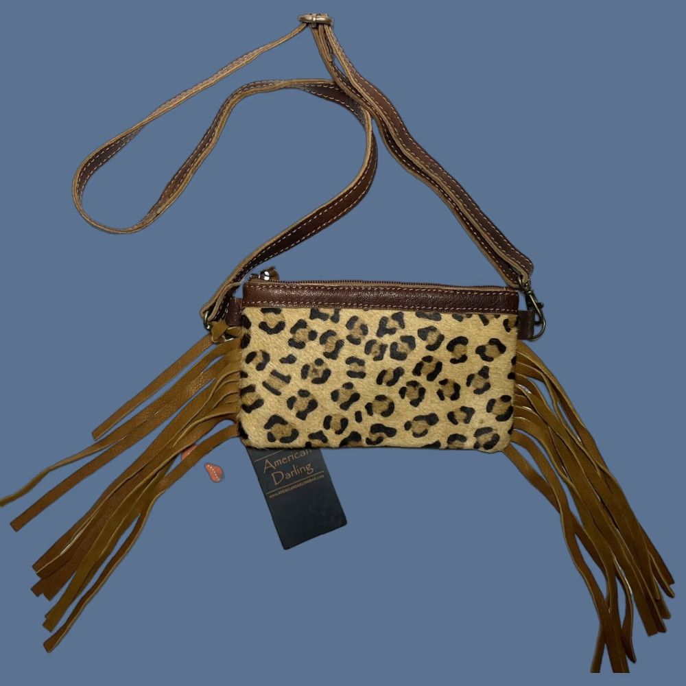 Vintage NWT American Darling Leopard Cowhide w/Fringe Bag Crossbody Purse Size ONE SIZE - 1 Thumbnail