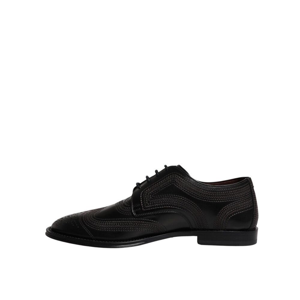 Dolce & Gabbana Dolce & Gabbana Black Embroidered Classic Leather Derby Dres Size US 7 / EU 40 - 5 Thumbnail