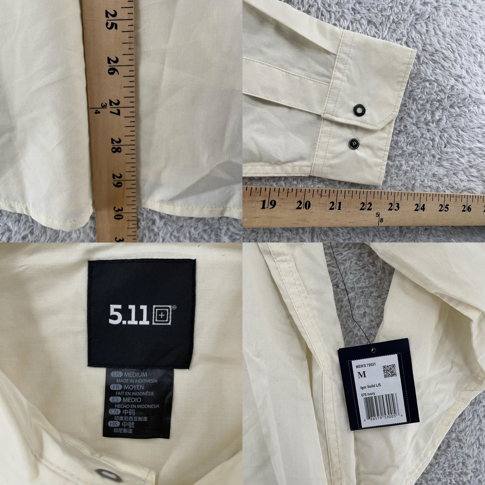 Vintage 5.11 Tactical Shirt Mens Medium Ivory Igor Solid L/S Snap Front Rapid Entry Size US M / EU 48-50 / 2 - 8 Thumbnail