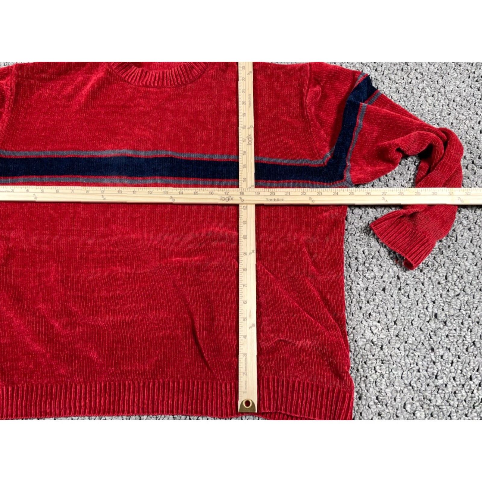 Faded Glory VTG Y2K Style Plush Sweater Adult XL Red Black Striped Crewneck Pullover Men’s Faded Glory Knit Sweatshirt 90s Skater Punk 00s Casual Mens Size US XL / EU 56 / 4 - 7 Thumbnail