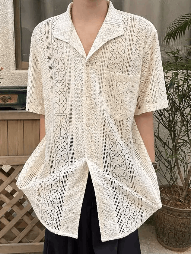 Japanese Brand × Vintage Korean fashion beige retro lace hollow button up shirt Size US M / EU 48-50 / 2 - 2 Thumbnail