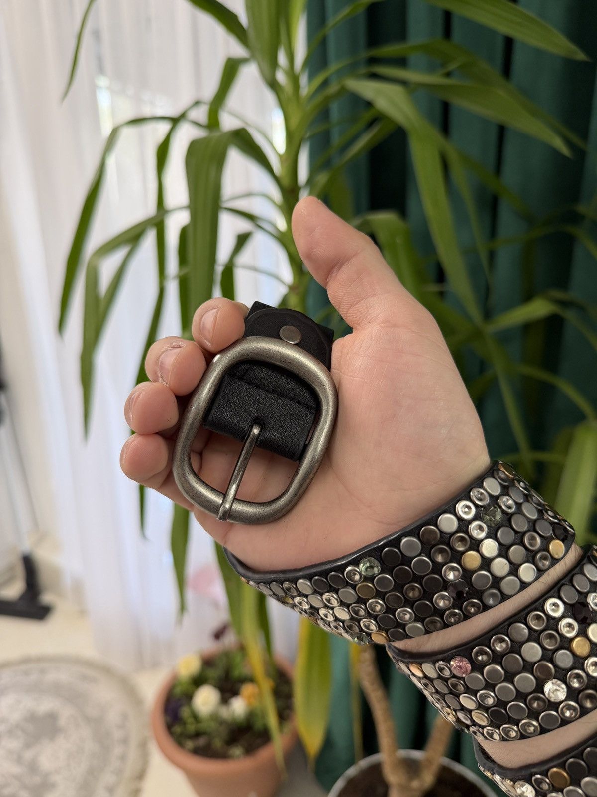 Japanese Brand 00ʼS NUMBER NINE STYLE JAPAN LEATHER Y2K BELT ARCHIVE BLACK Size ONE SIZE - 4 Thumbnail