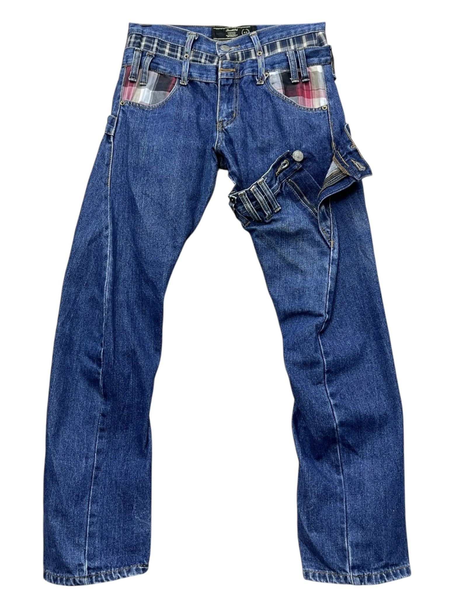 🔥VERY RARE🔥BREATHMINT Punk Tartan Triple Waist Denim
