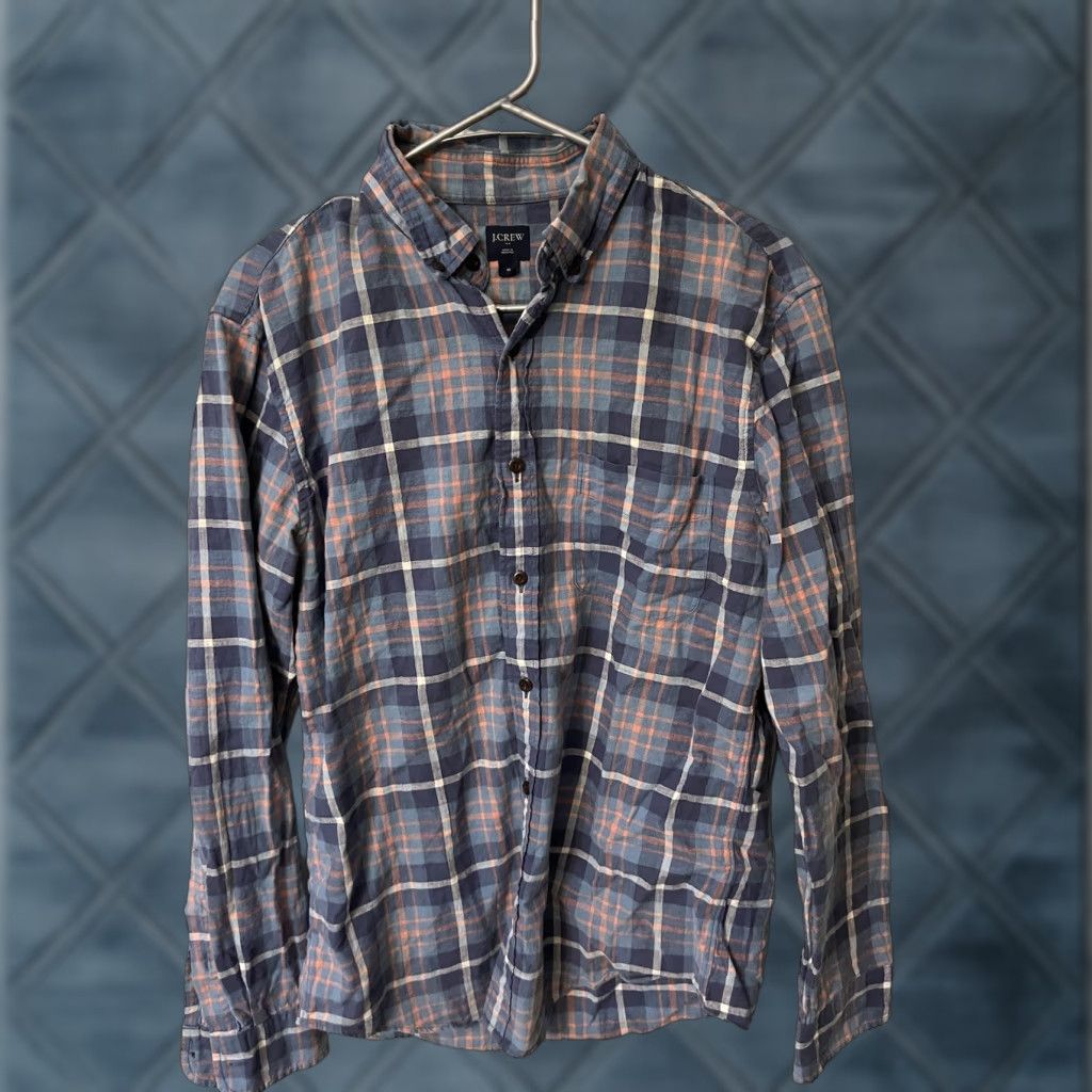 J.Crew J.CREW Men's Plaid Dress Shirt Blue Orange Long Sleeve Button-Down Cotton Medium Size 40R - 1 Thumbnail