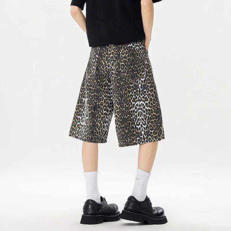 Other Leopard Print Denim Shorts Men Loose Washed Fit Size US 34 / EU 50 - 2 Thumbnail