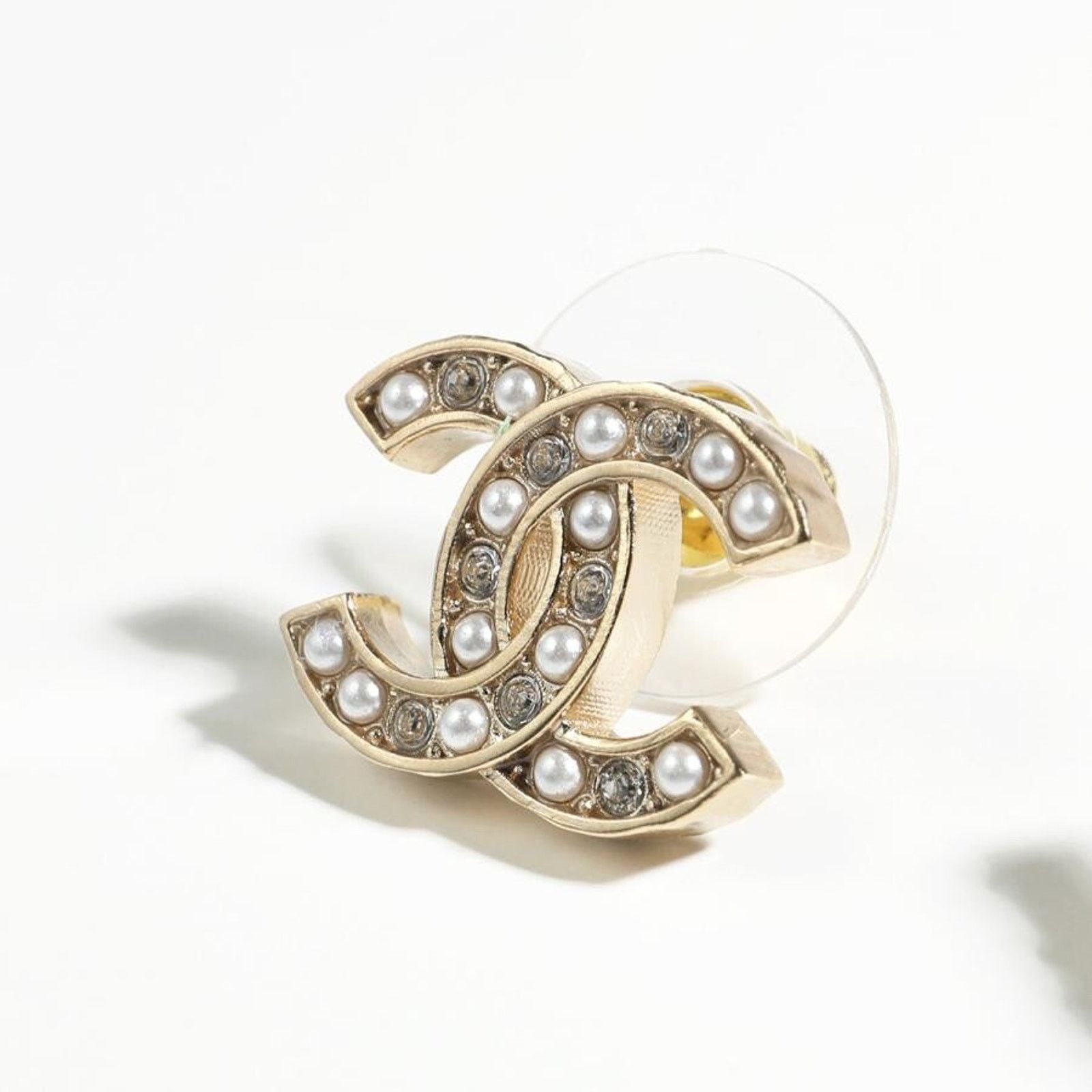 Chanel Chanel Gold Pearl White Crystal Statement Stud Earrings Size ONE SIZE - 6 Thumbnail