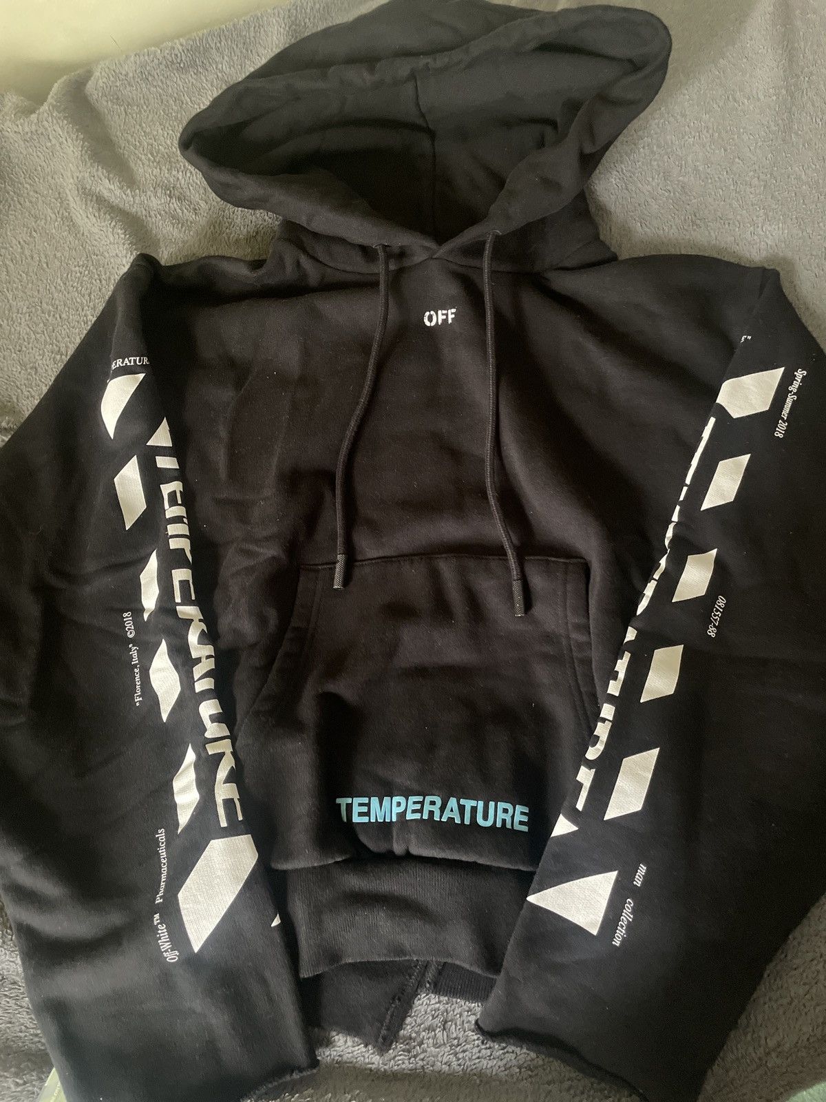 image of Off White Temperature Cropped Hoodie in Black, Men's (Size Medium)