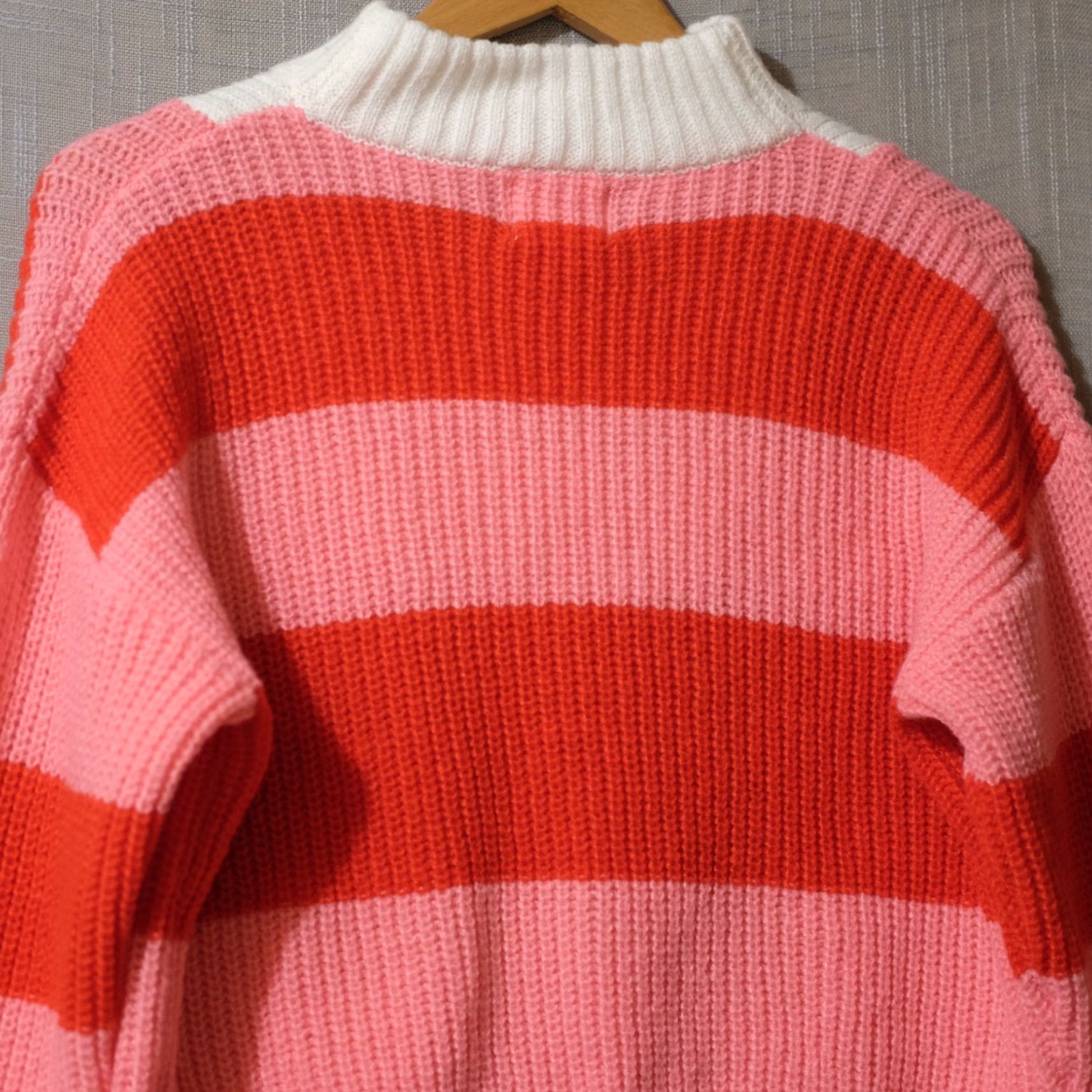 Vintage Nwot! Salty Wave Striped Quarter-zip Sweater Red/Pink/White Womens S Size S / US 4 / IT 40 - 6 Thumbnail