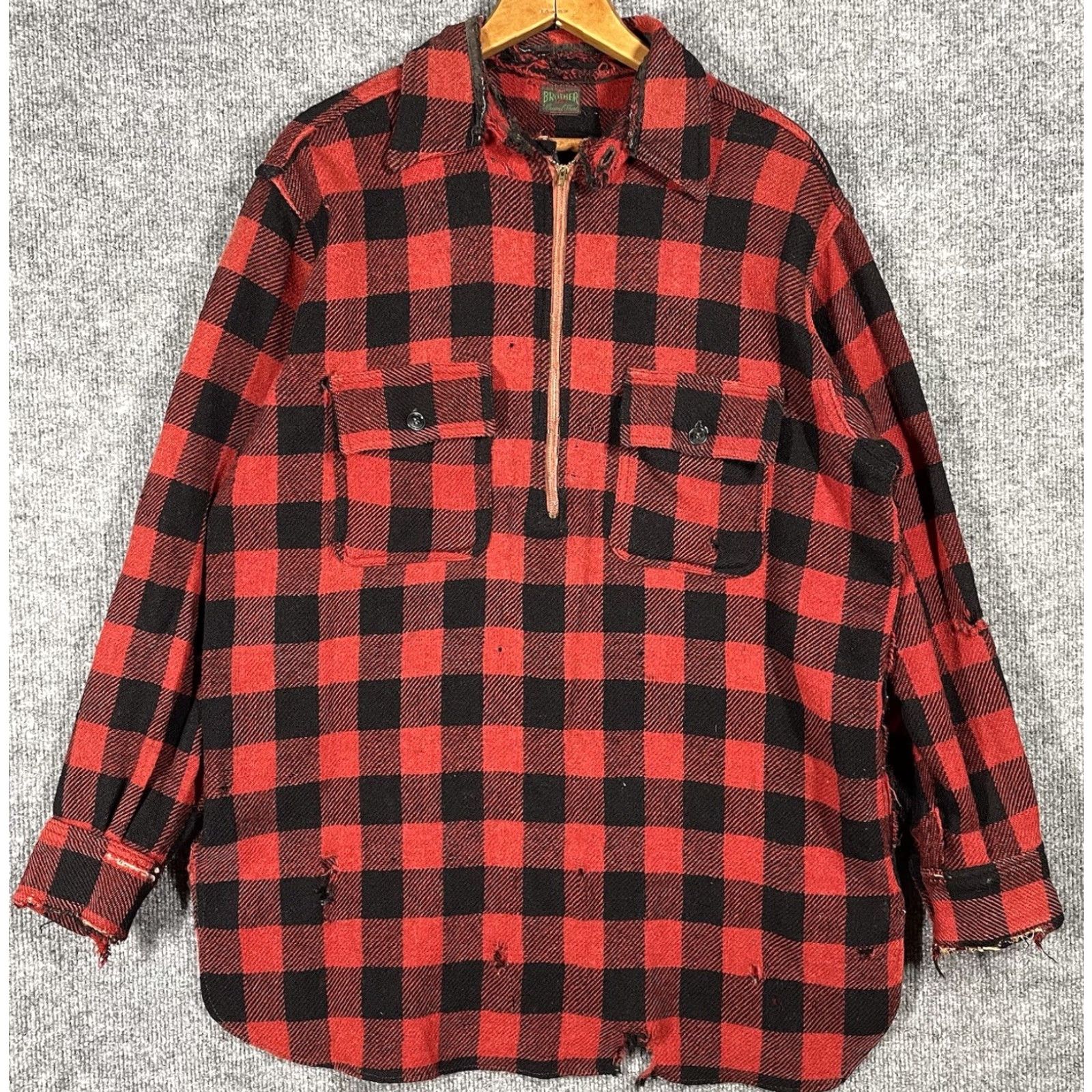 Vintage VINTAGE 5 Brother Flannel Shirt Large Wool 1930s Half Zip Chin Strap Rockabilly Red 1930s Mens Size US L / EU 52-54 / 3 - 2 Thumbnail