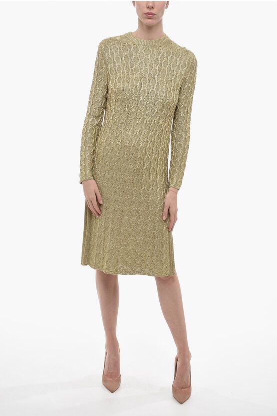 image of Gucci Aran Lurex Midi Dress in Gold, Women's (Size Medium)