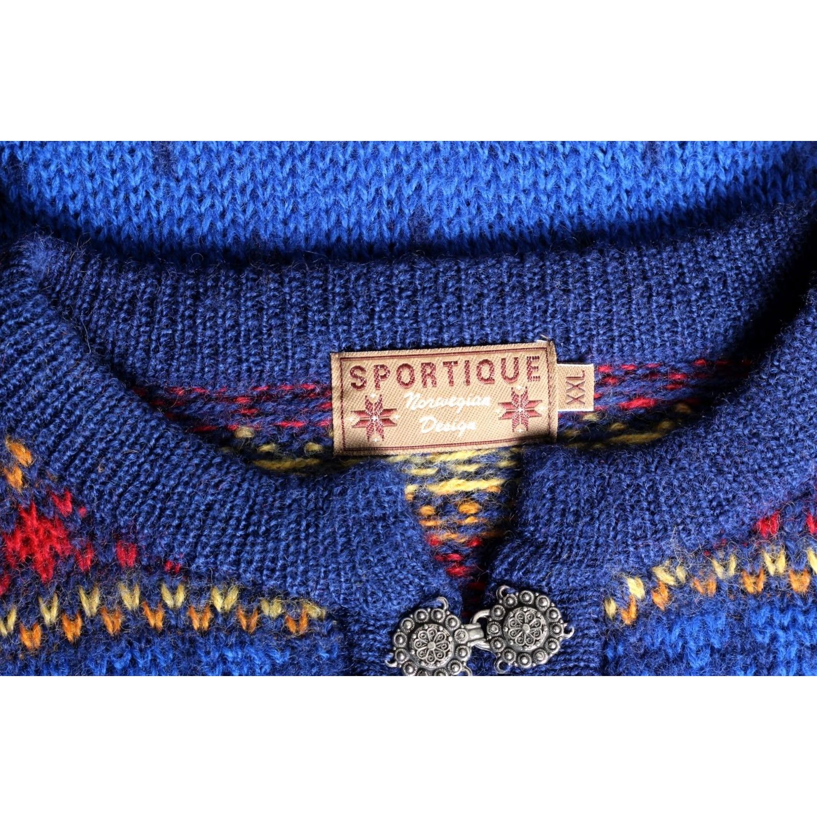 Vintage VINTAGE SPORTIQUE Jumper Sweater Men XXL Wool Chunky-Knit Crew Neck Norway Nordic Fair Isle Blue 90s Mens Size US XXL / EU 58 / 5 - 5 Thumbnail