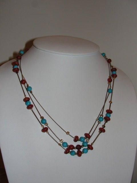 Designer Sterling Silver 14 kt Gold Turquoise Red Coral Bead Necklace Size ONE SIZE - 2 Thumbnail