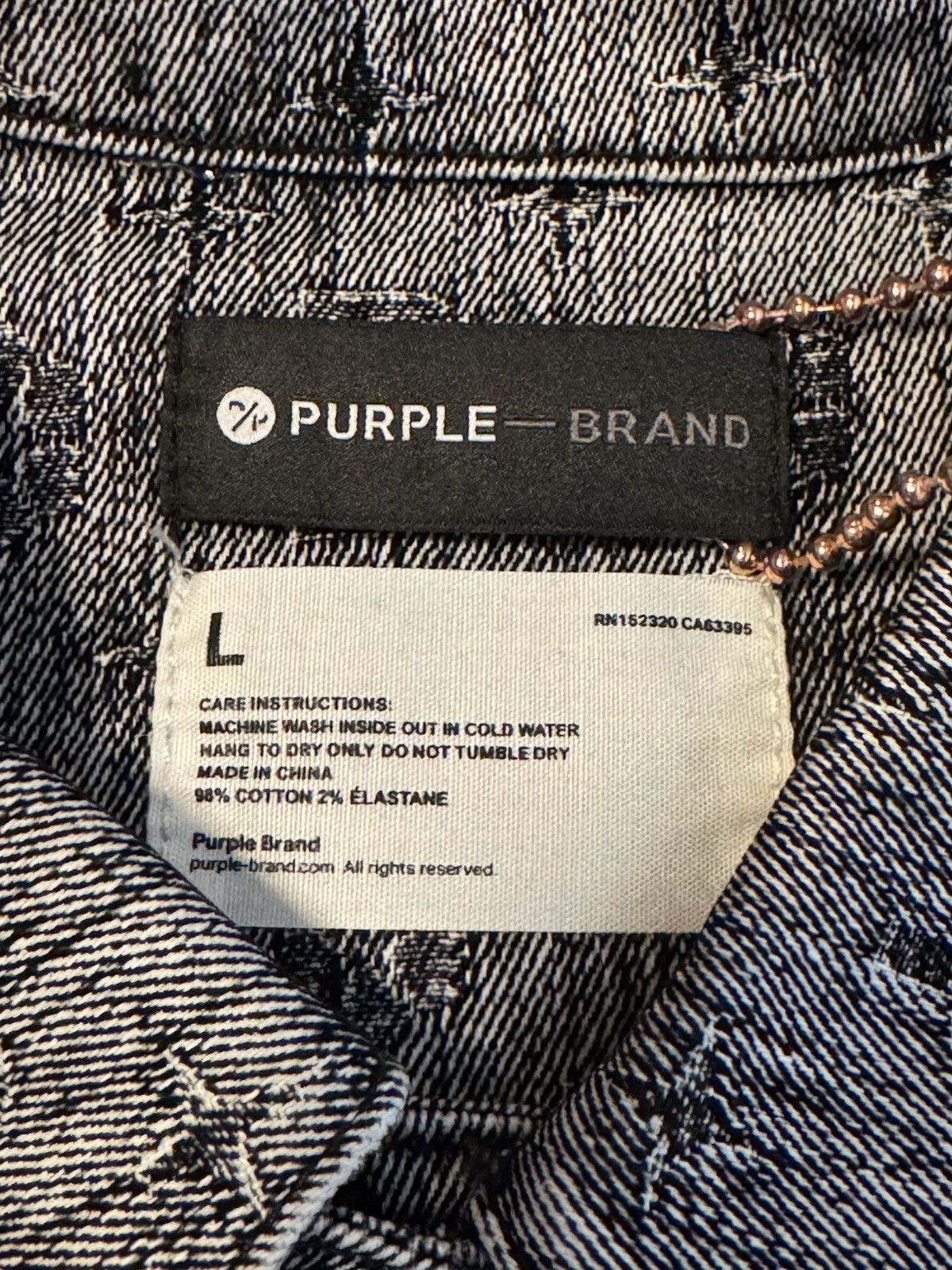Purple Brand Purple Brand Black Denim White Monogram Flocked Jacket L Size US L / EU 52-54 / 3 - 5 Thumbnail