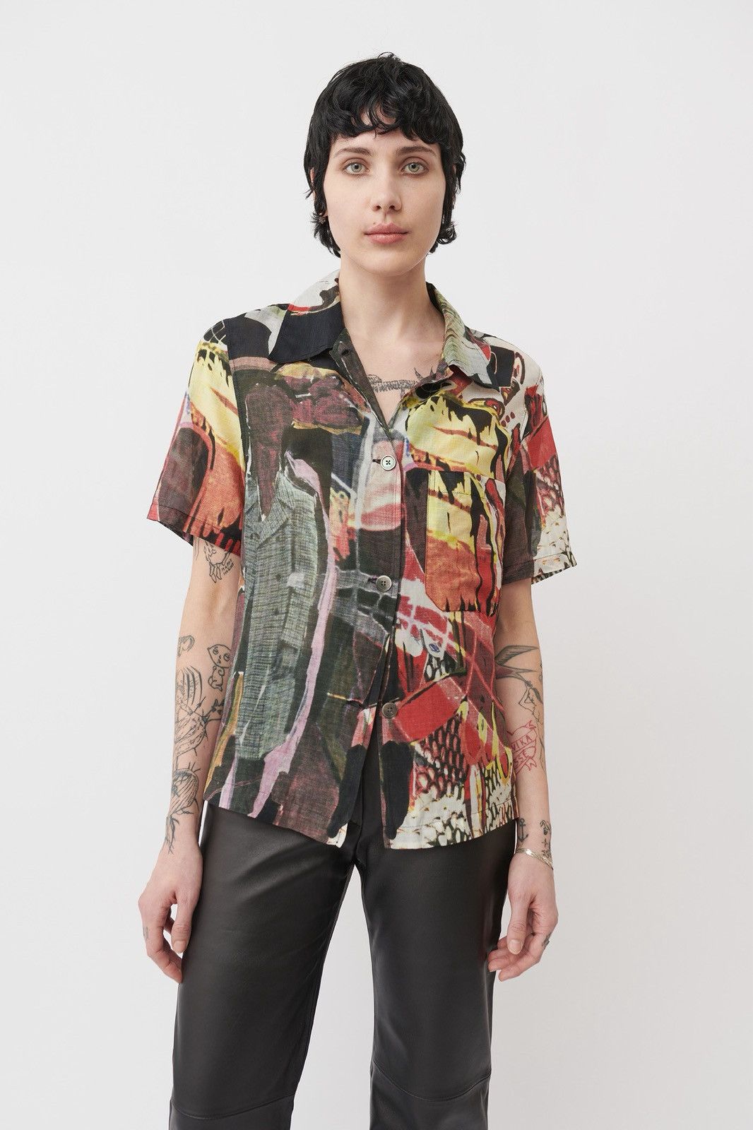 Our Legacy Our Legacy Short Sleeve Square Shirt - Peace Crowd Pattern Size US XXS / EU 40 - 4 Thumbnail