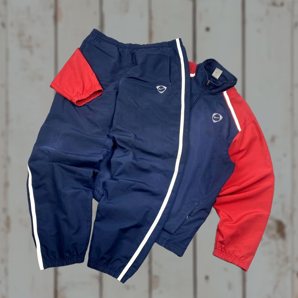 VINTAGE Nike Tracksuit Jacket And Pants 2 Piece Set Blue 90s Men L Swoosh Logo