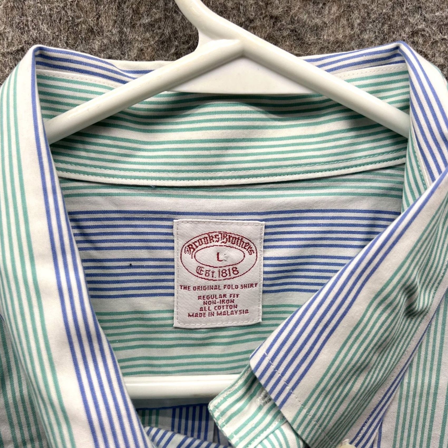 Brooks Brothers Brooks Brothers Shirt Mens Large Green Blue Stripe Button-Down Non-Iron Cotton Short Sleeve Pockets Size US L / EU 52-54 / 3 - 6 Thumbnail