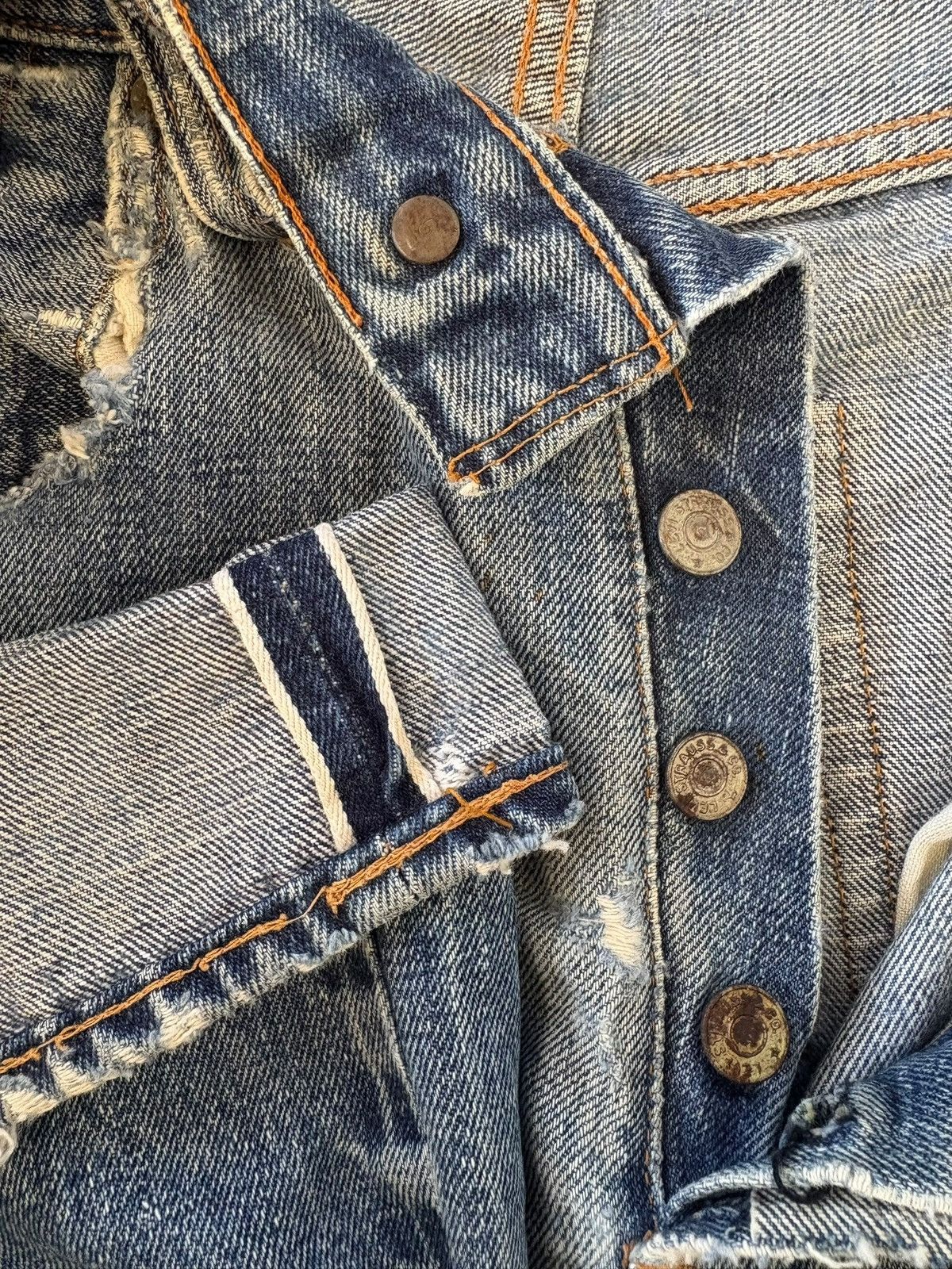 Levi's Vintage 70s Levis 501 Sashiko Distress Loose Selvedge Jeans Size US 32 / EU 48 - 5 Thumbnail