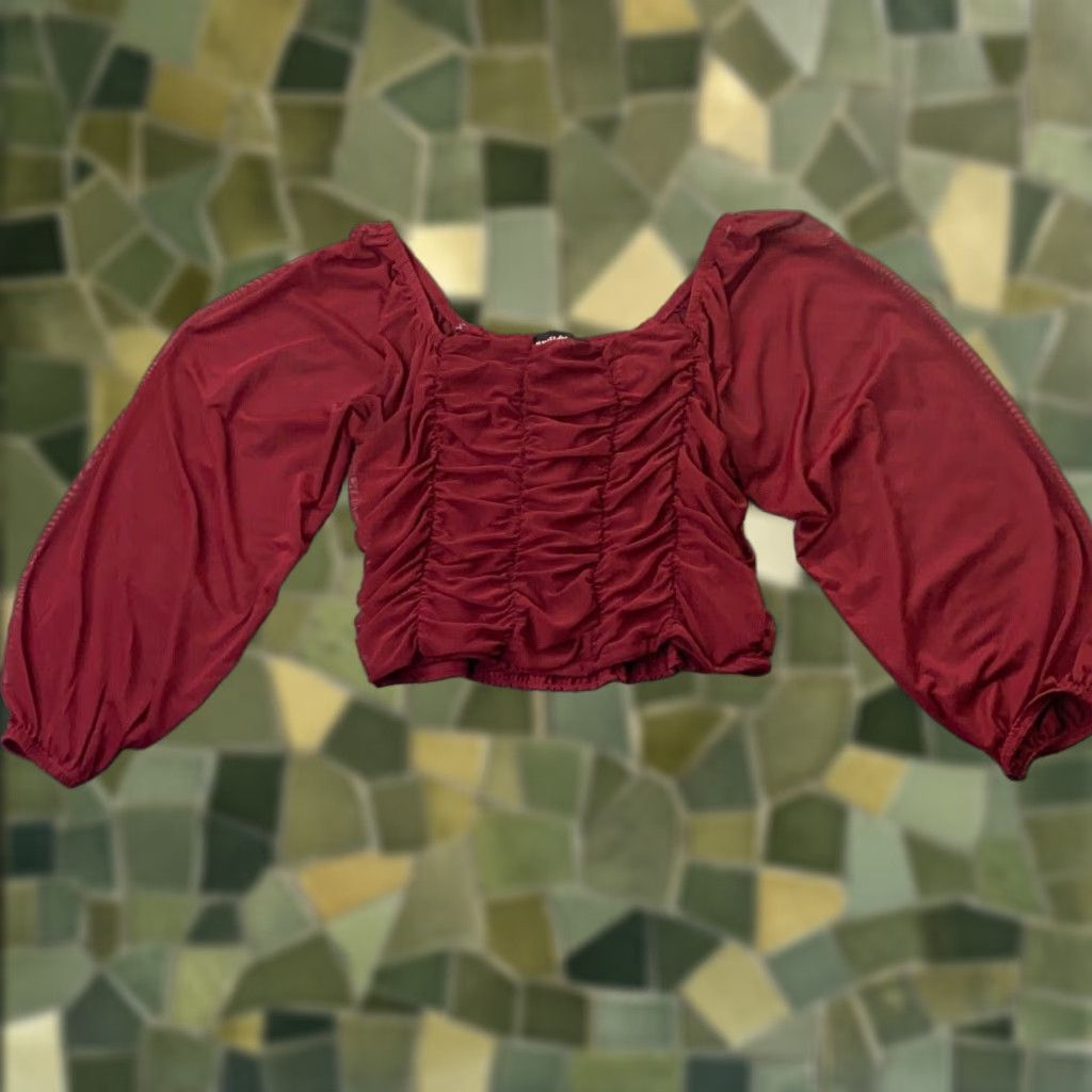 Almost Famous VINTAGE Almost Famous Womens Shirt XL Red Ruched Balloon Sleeve Cropped Off The Shoulder Size XL / US 12-14 / IT 48-50 - 1 Thumbnail