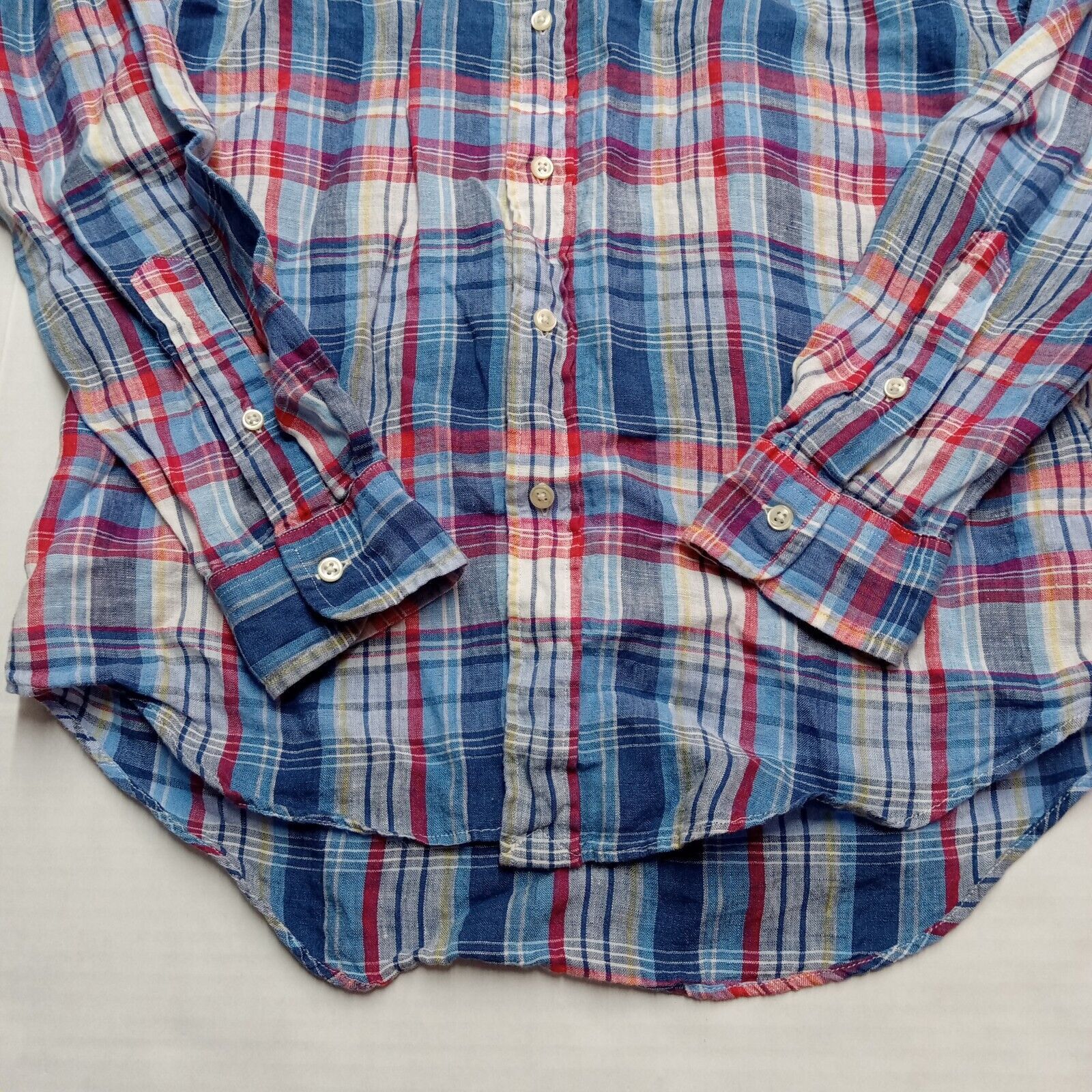 Polo Ralph Lauren Shirt Men's S Custom Fit Linen Multi Plaid