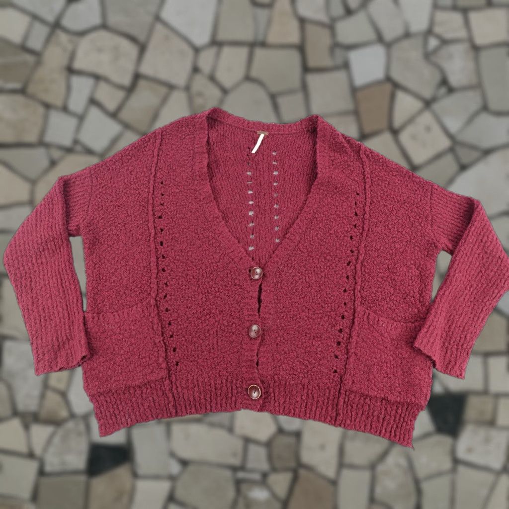 Free People VINTAGE Free People Women Sweater Cardigan Long Sleeve Casual Bohemian Oversized Red Small Size S / US 4 / IT 40 - 1 Thumbnail