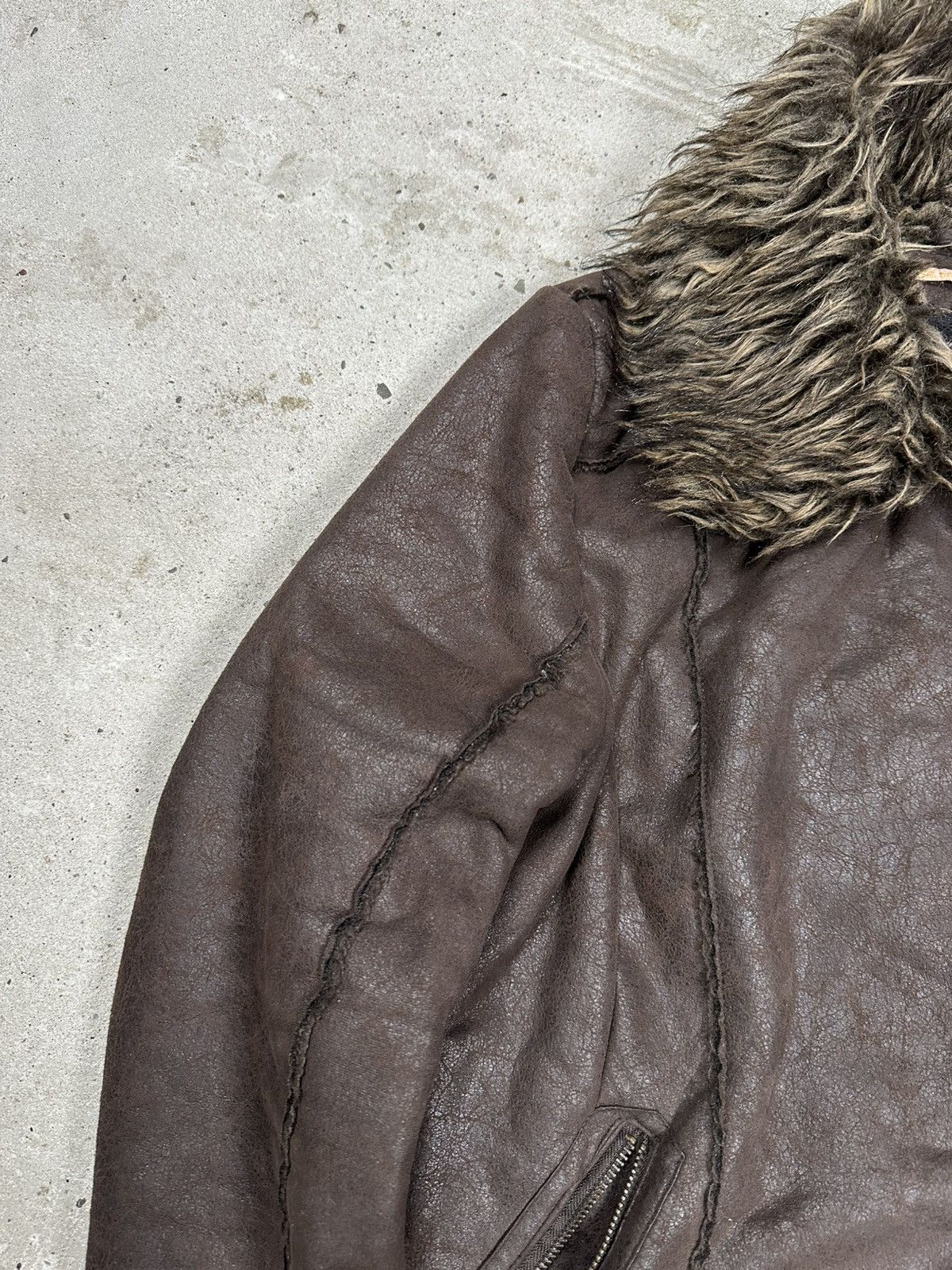 Japanese Brand Vintage Y2K Faux Fur Collar Brown Asymmetrical Biker Jacket Size XS / US 0-2 / IT 36-38 - 4 Thumbnail