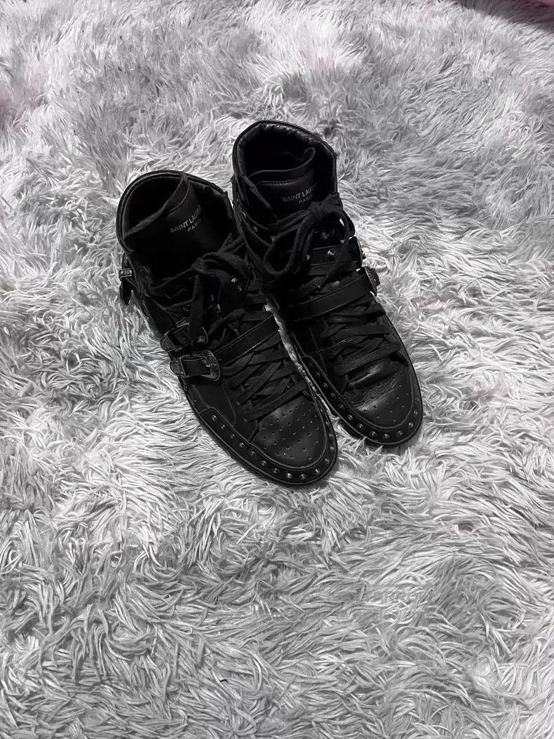 Saint Laurent Paris Saint Laurent Paris Black Carved Studs Buckle High Top Ska Size US 10 / EU 43 - 2 Thumbnail