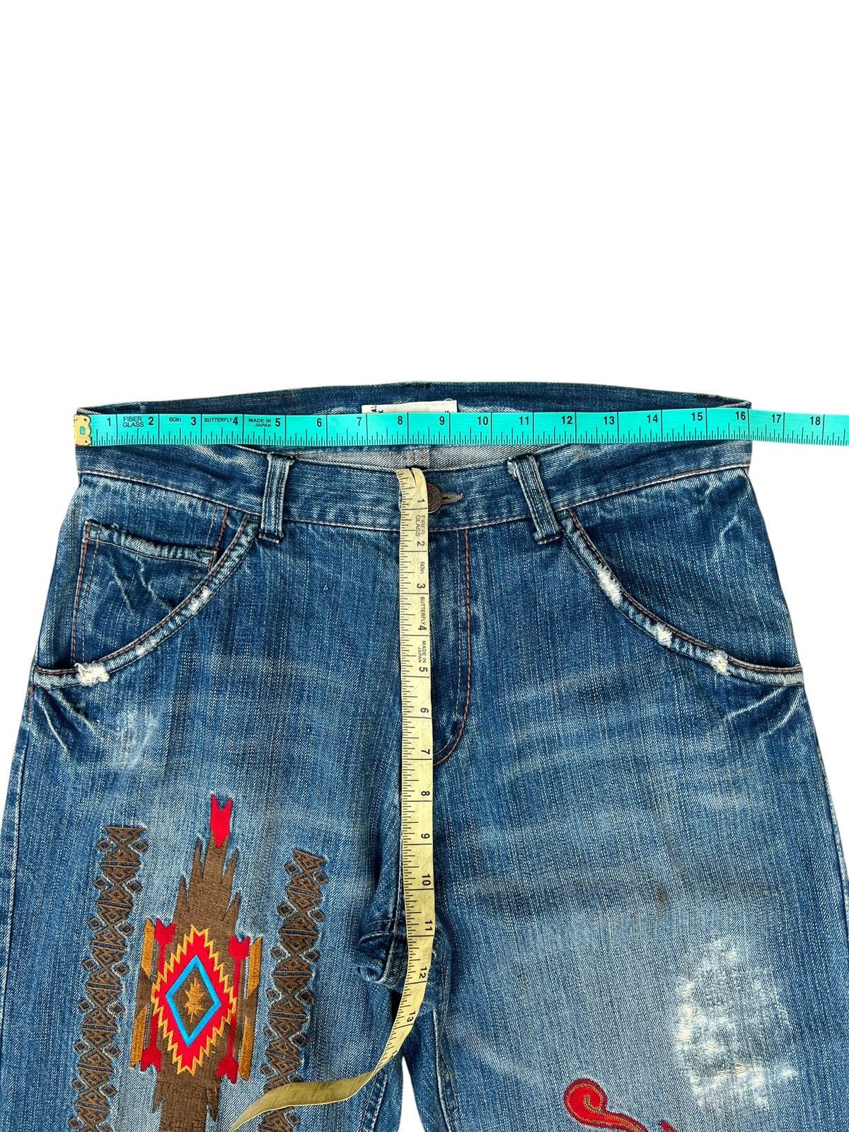 Vintage Vintage Global Work Ortega Embroidery Rips Distressed Denim Size US 31 - 4 Thumbnail