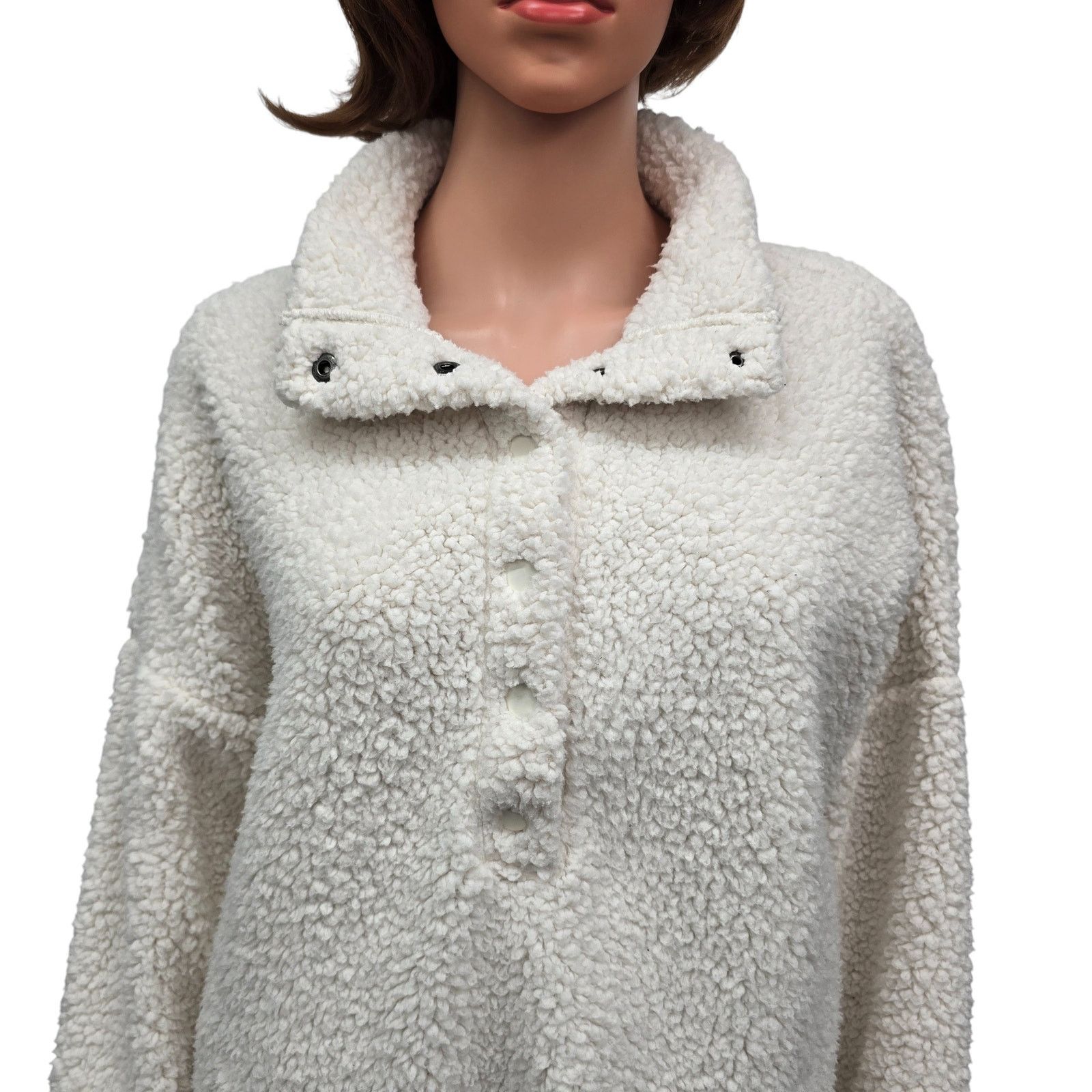 American Eagle Outfitters Aerie Cloud Sherpa Fleece Oversized Pullover 3/4 Snap Soft L Size L / US 10 / IT 46 - 7 Thumbnail