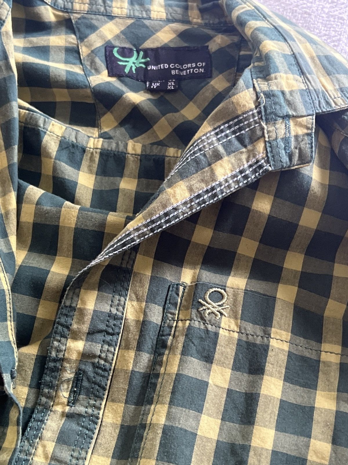 United Colors Of Benetton Green/Yellow button up shirt Size US XL / EU 56 / 4 - 2 Thumbnail