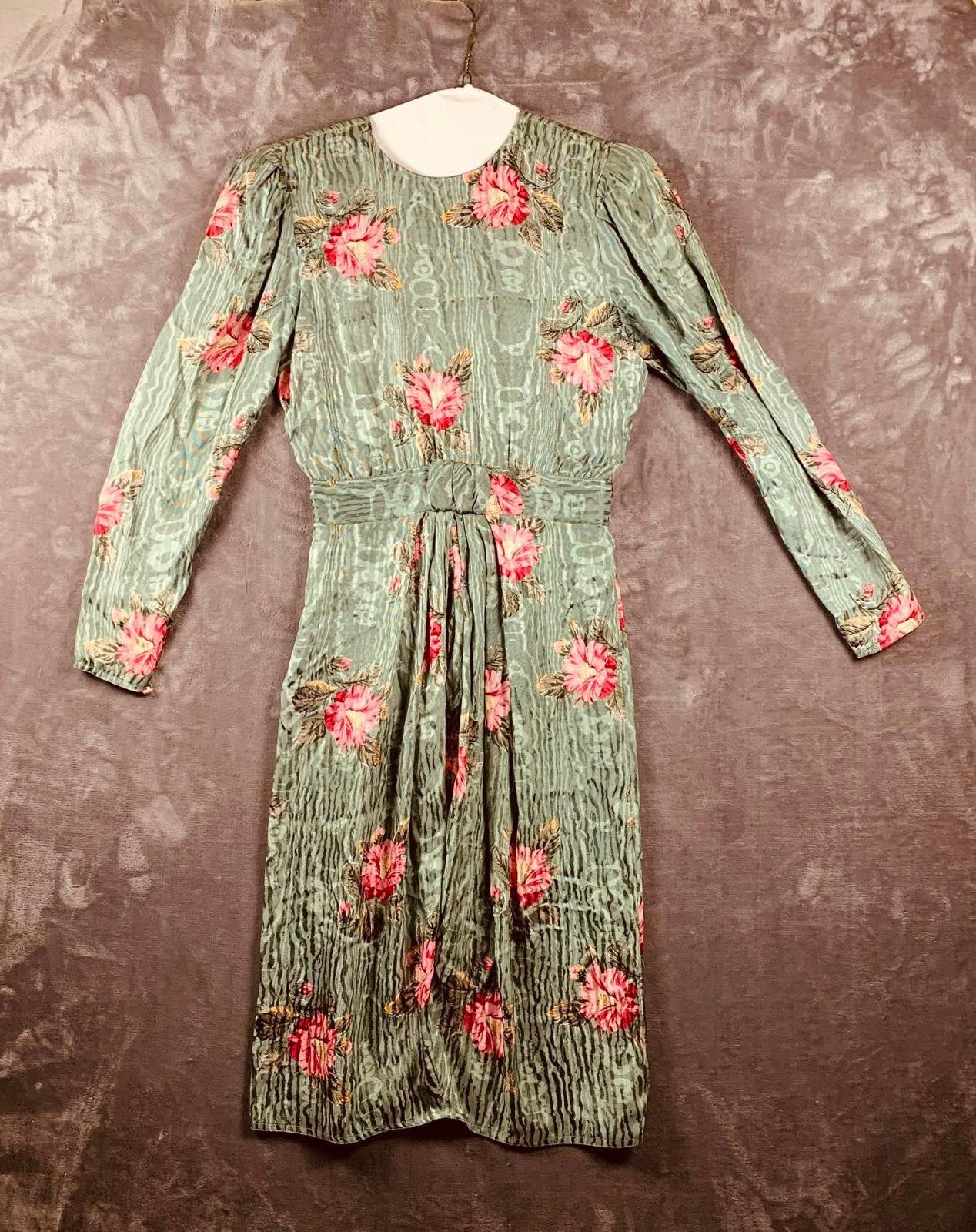 The Unbranded Brand Vintage 80s Womens LS Pleated Floral Silk Midi Dress (385) Size M / US 6-8 / IT 42-44 - 1 Thumbnail