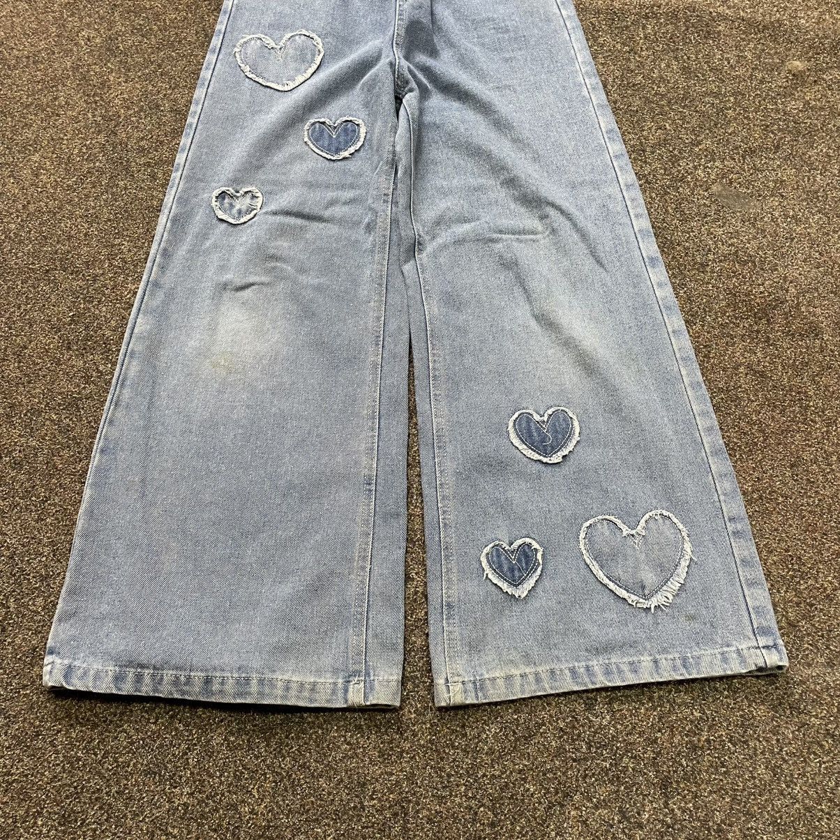 Vintage Y2K Baggy Wide Leg Distressed Jeans Heart Print Skate Swag Size 30" / US 8 / IT 44 - 5 Thumbnail