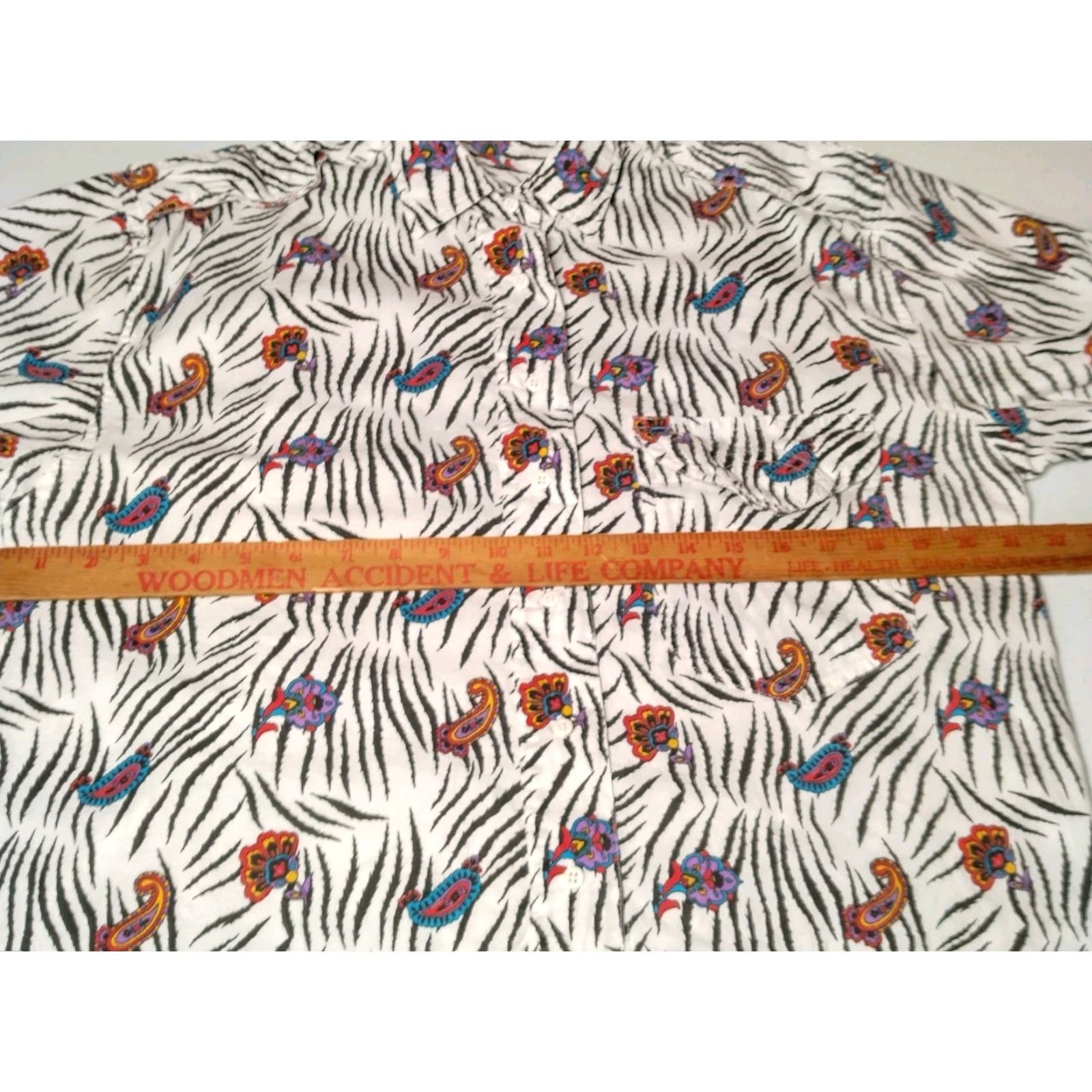 Vintage VINTAGE Khazana Shirt Button-Up Women M White Zebra Paisley Short Sleeve 80s 90s Retro Fun Formal Casual Size M / US 6-8 / IT 42-44 - 3 Thumbnail