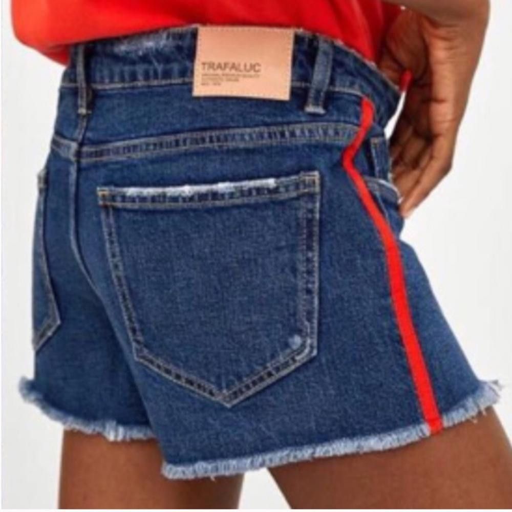 Zara Zara l Cutoff Denim Shorts W/ Red Stripe Size 4 Size 27" / US 4 / IT 40 - 10 Thumbnail