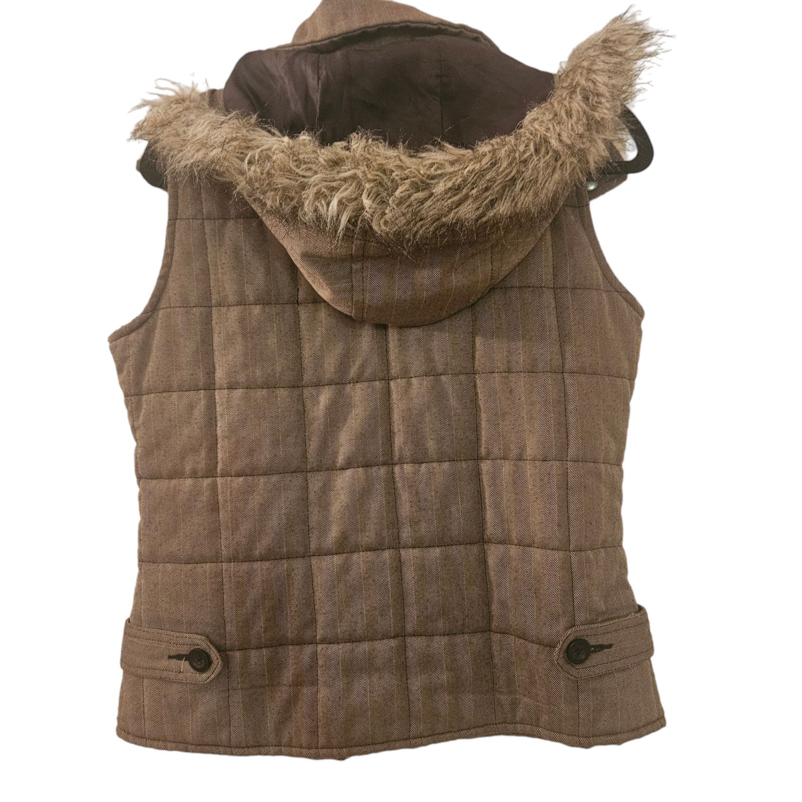 Other New York Classics Herringbone Vest Jacket w/ Fur Hood--Med-- Size M / US 6-8 / IT 42-44 - 2 Thumbnail