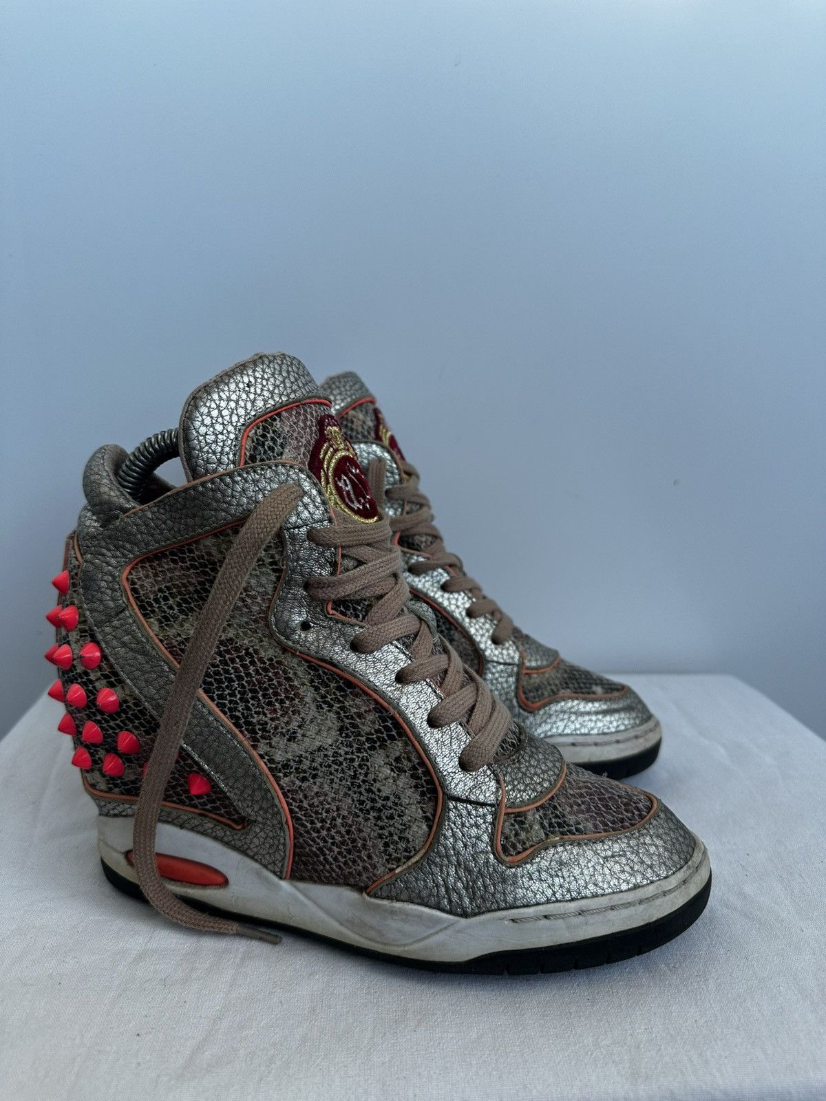 ASH ASH Limited Edition wedge sneakers snake print & pink spikes Size US 7 / IT 37 - 1 Thumbnail