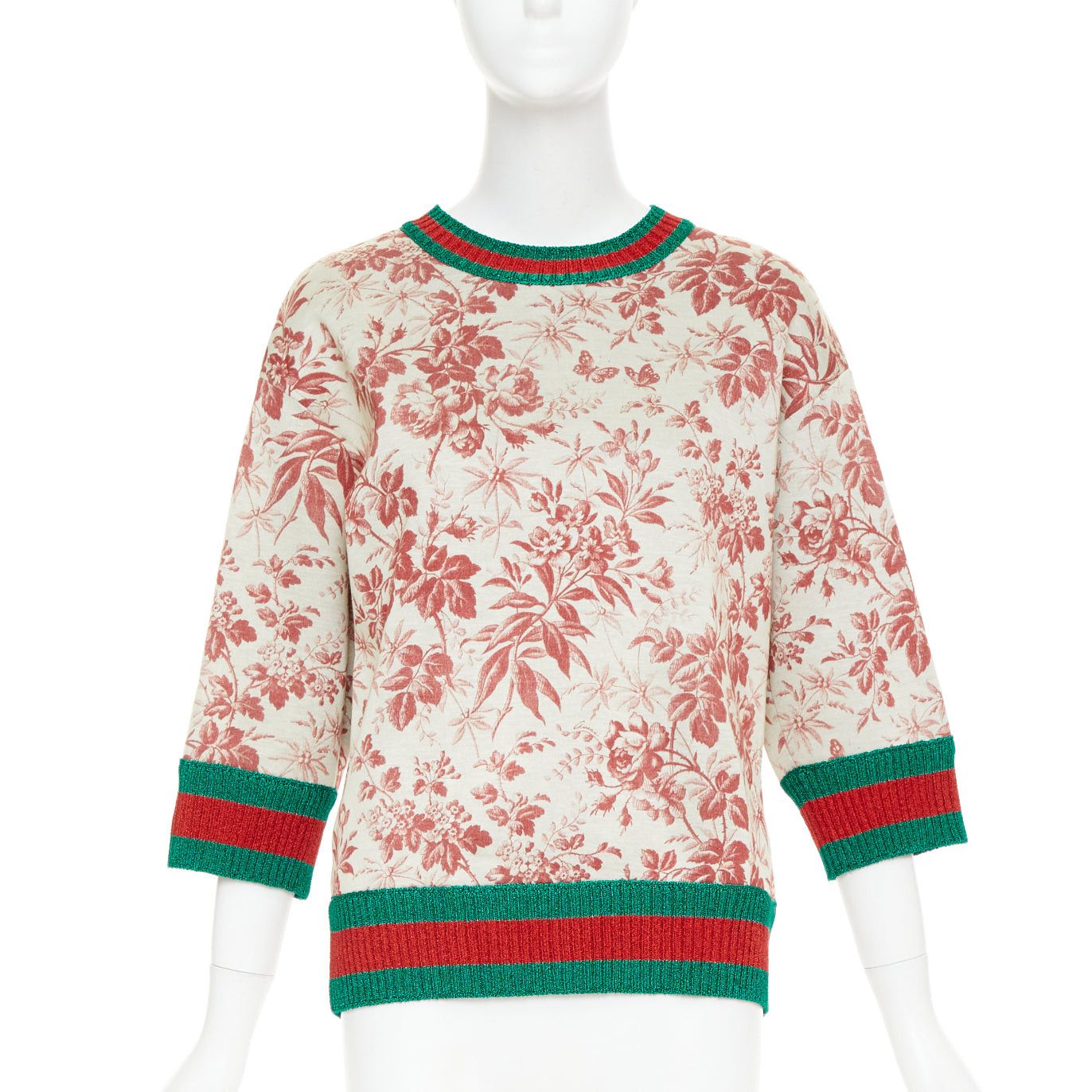 Gucci GUCCI 2016 Herbarium Floral grey pink bloom metallic web sweatshirt S Size S / US 4 / IT 40 - 1 Thumbnail