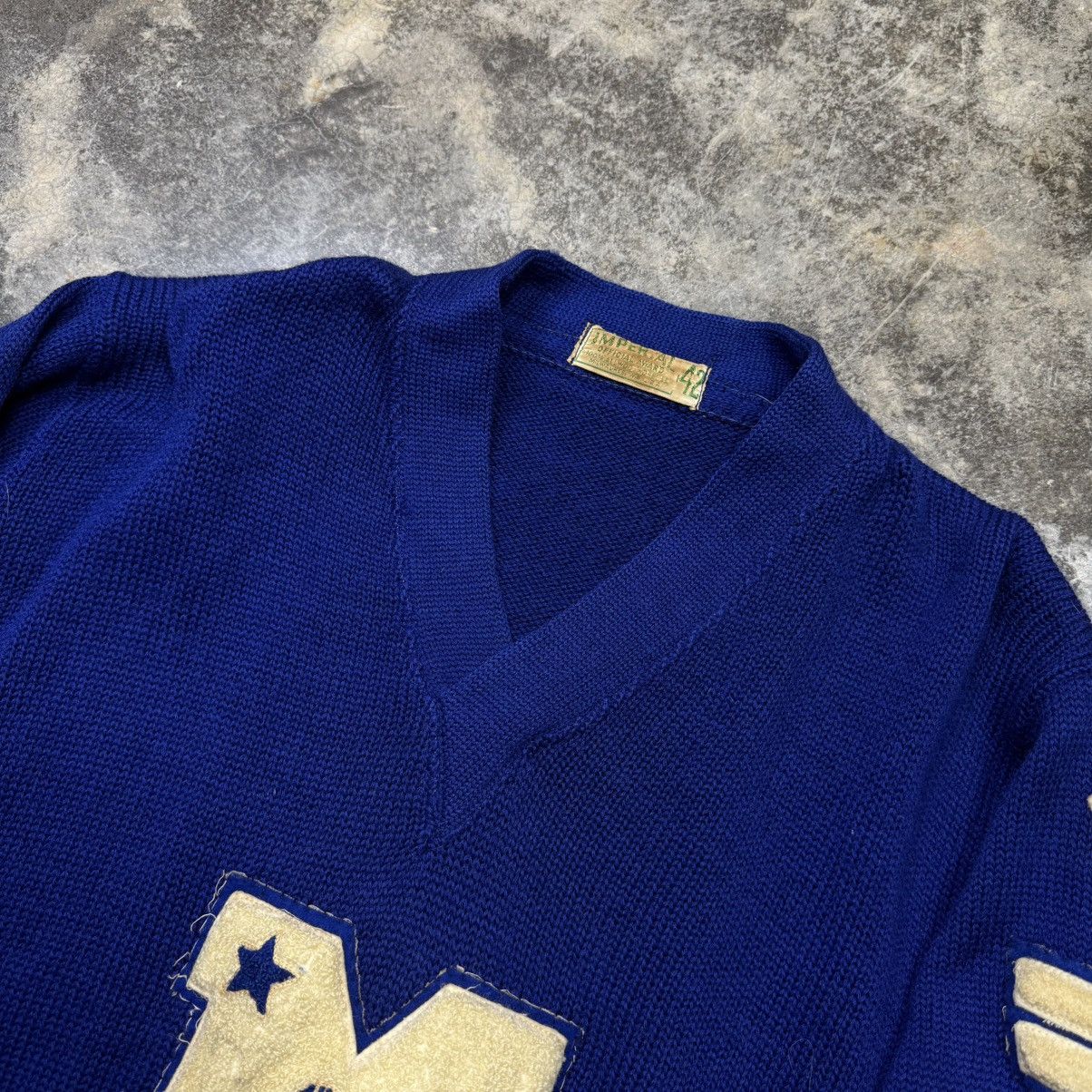 Vintage vintage 50s 60s blue v neck knitted sweater pullover Size US M / EU 48-50 / 2 - 5 Thumbnail