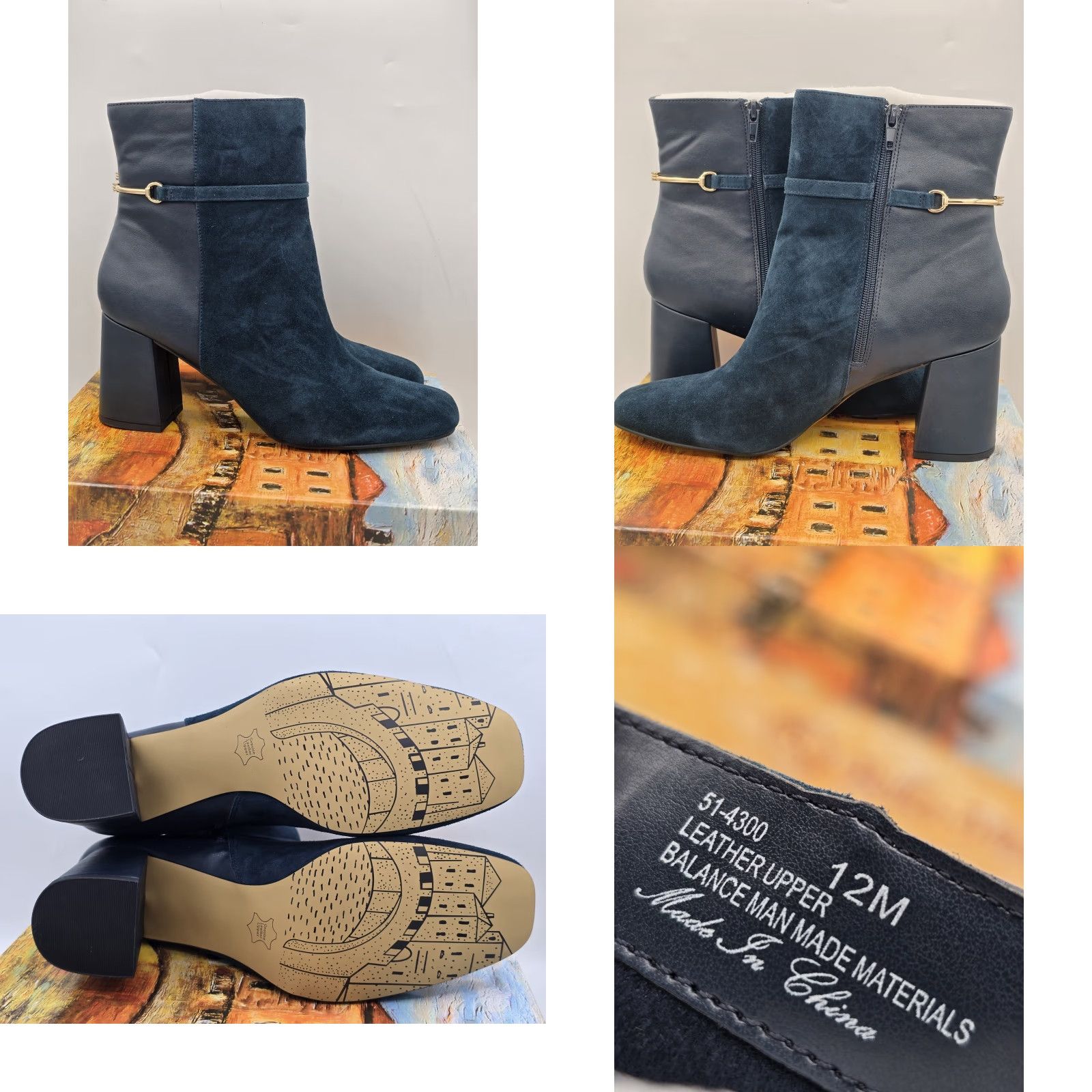 Vintage VINTAGE Bella Vita Quincy Women's Ankle Boots Navy Leather Size 12 M - Party, Wide Calf, Med Heel Size US 12 / IT 42 - 8 Thumbnail