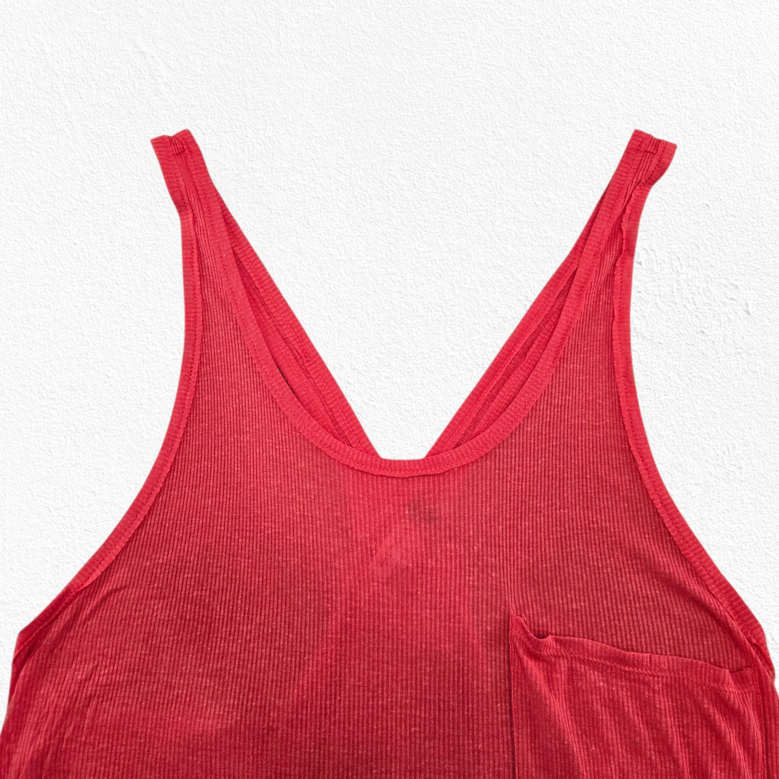 Free People Fire Red Rib Knit Linen Blend Racerback Tank Top Size Large Size L / US 10 / IT 46 - 6 Thumbnail