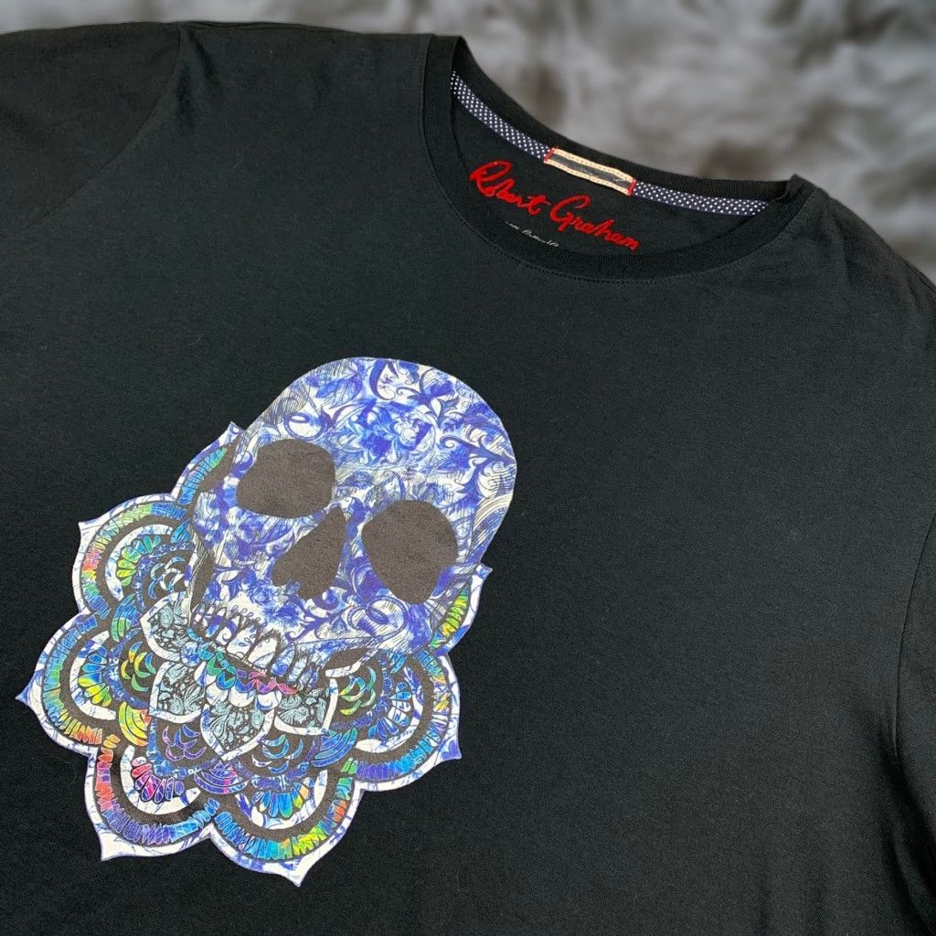 Robert Graham Men's T-Shirt 100% Cotton S/S Paisley Skull Black XL NEW