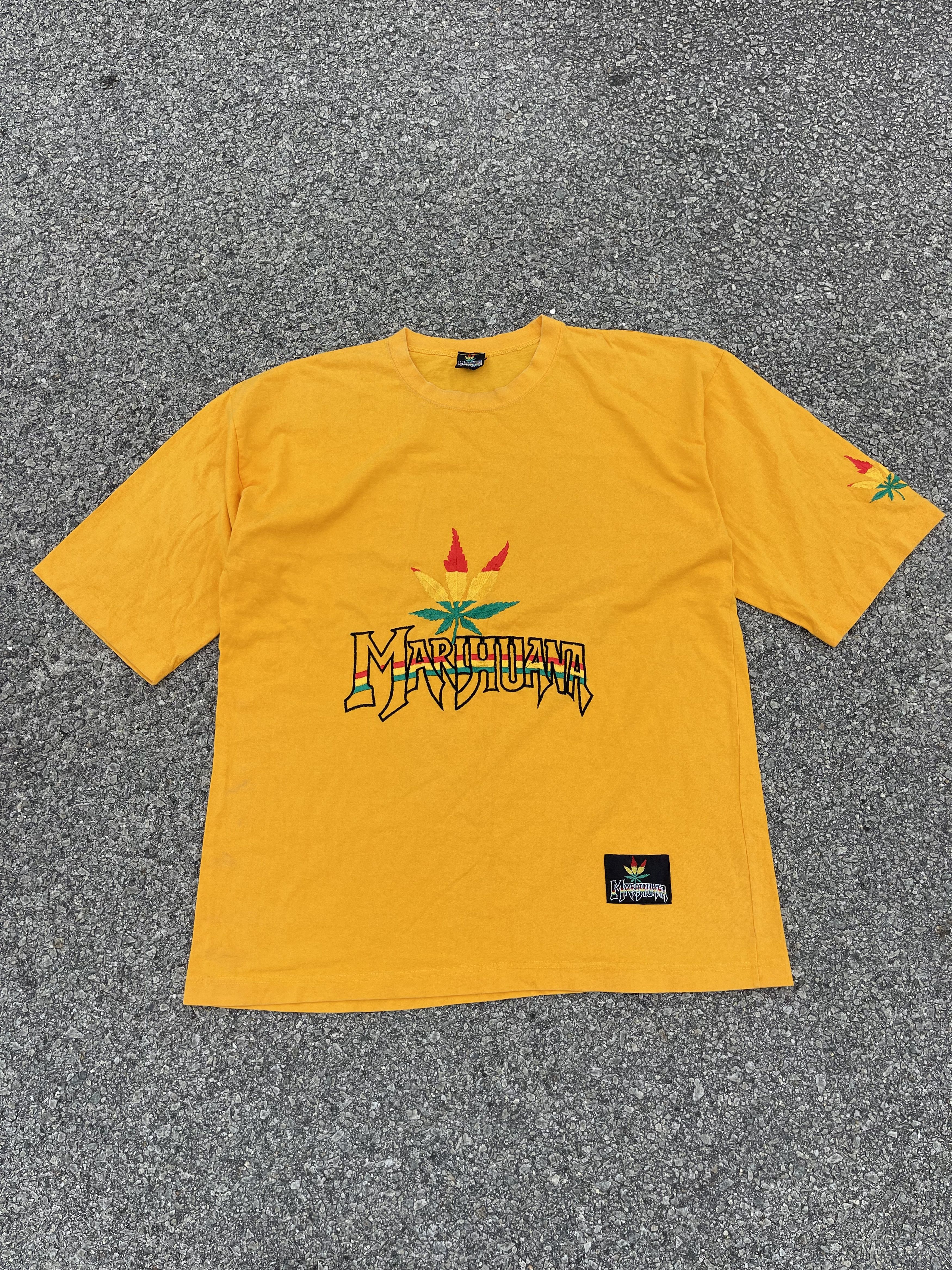 If Six Was Nine × Le Grande Bleu (L.G.B.) × Vintage Vintage 90s Marijuana / Cannabis Embroidery Yellow Size US XXL / EU 58 / 5 - 3 Thumbnail