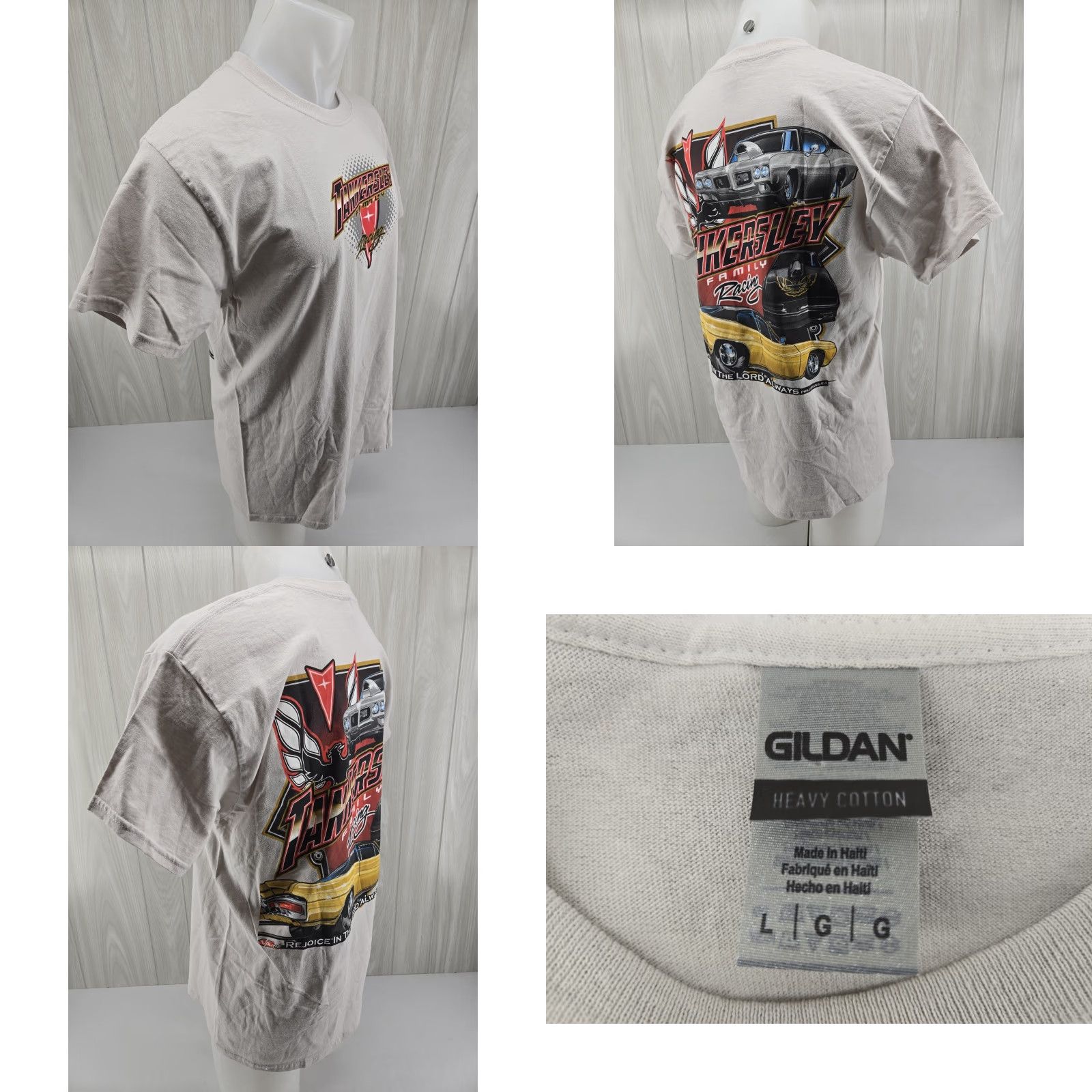 Gildan SPOT Tankersley Family Racing Pontiac Firebird Graphic T-Shirt Size L Khaki Mens Short Sleeve Vintage No Size US L / EU 52-54 / 3 - 8 Thumbnail
